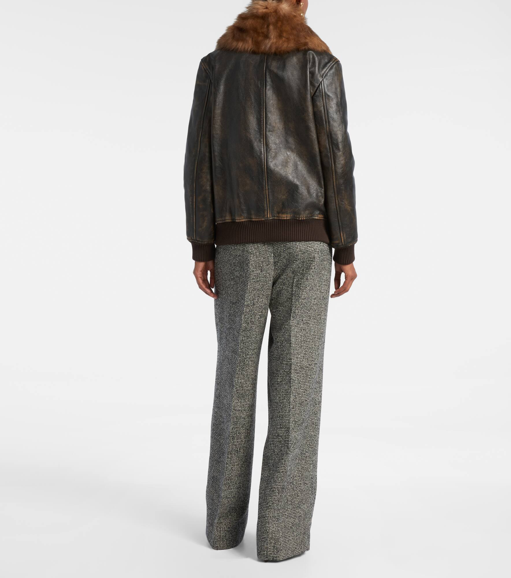 Shearling-trimmed leather bomber jacket - 3