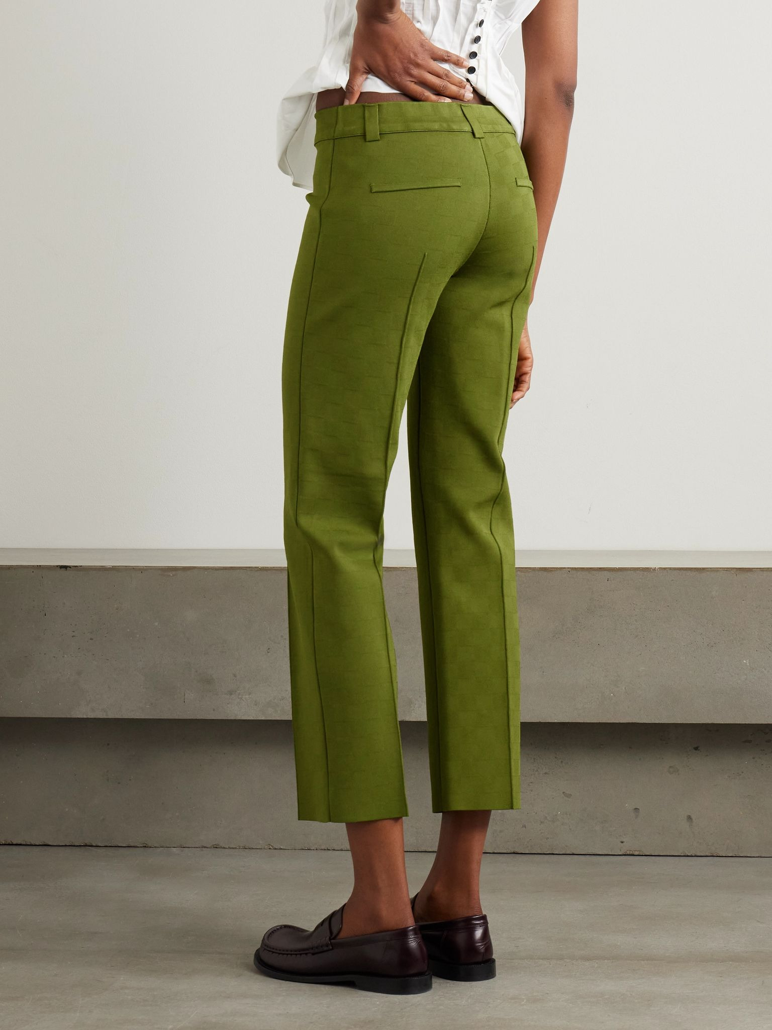 NSFW Jules checked jacquard-knit slim-leg pants Green - 3