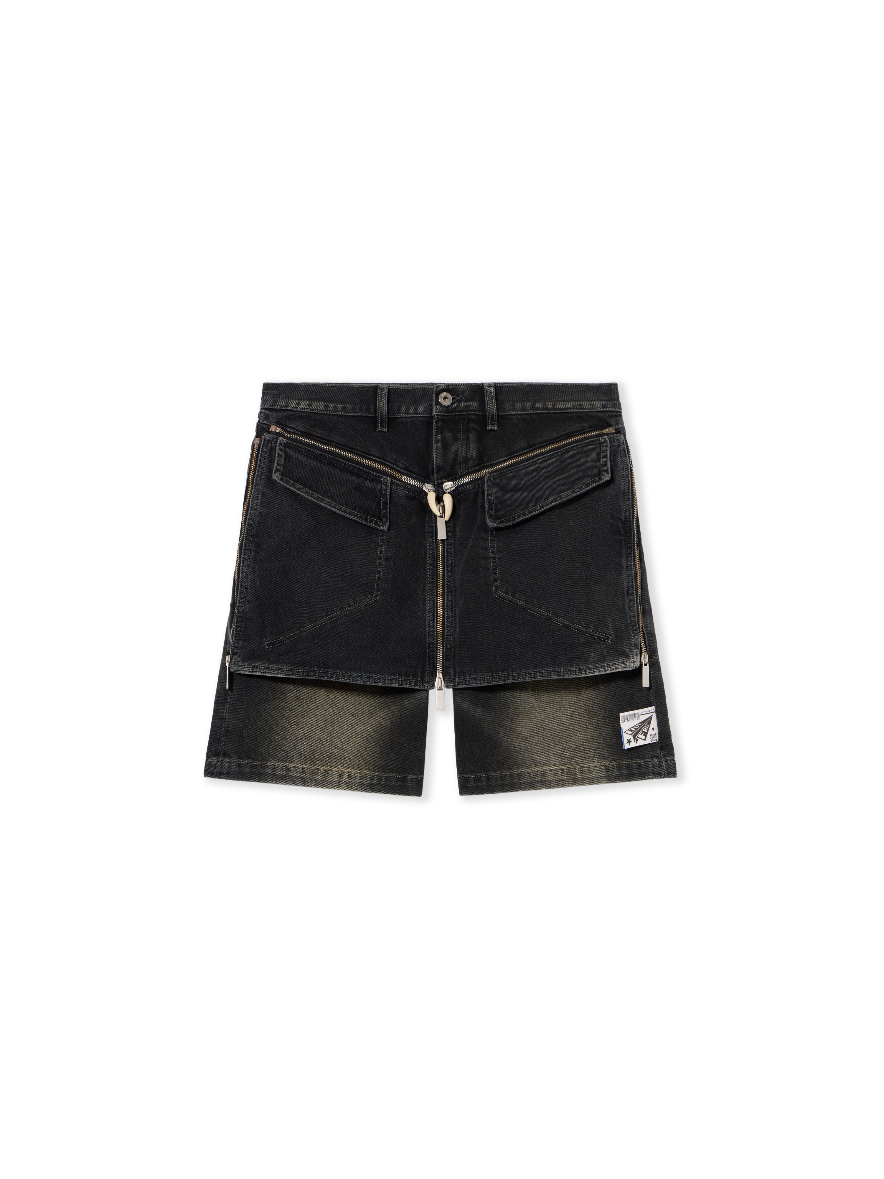 Dark Gray Denim Zip Shorts - 2