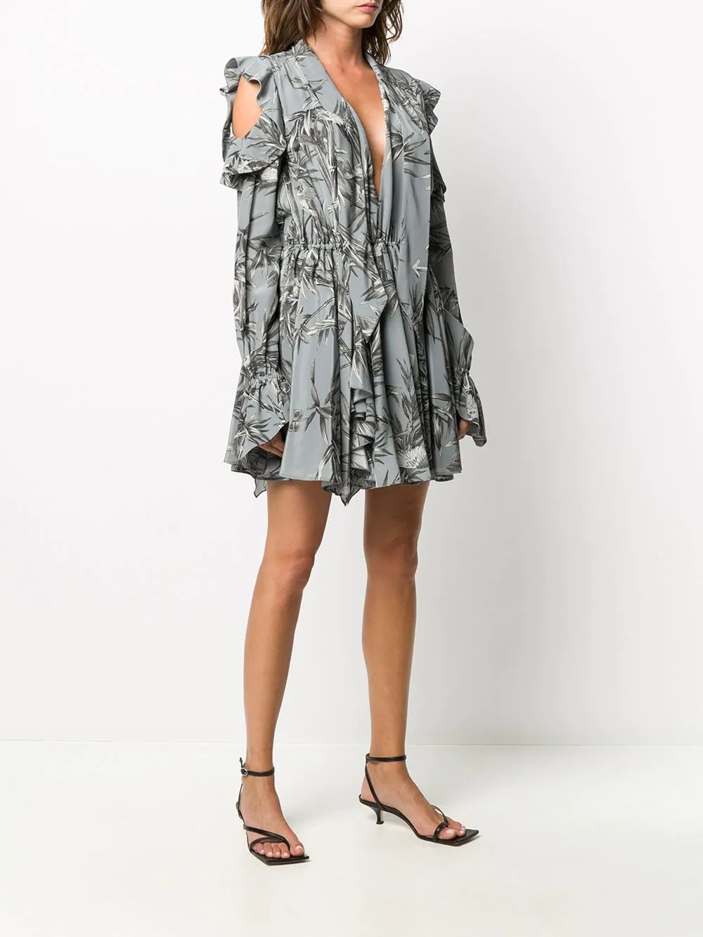 bird print V-neck pleated dress - 3