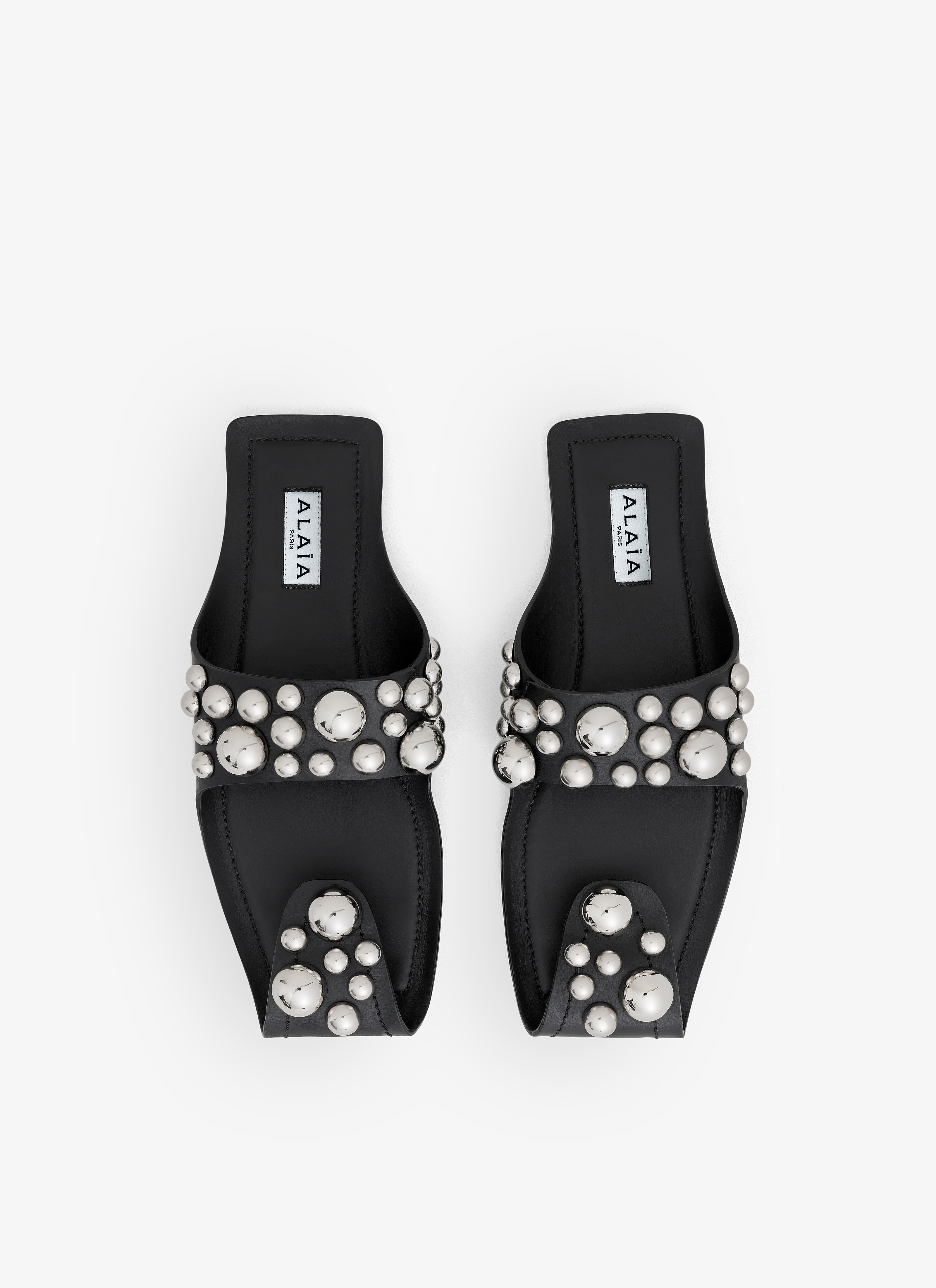 FOLDED FLAT MULES WITH SPHERES ON CALFSKIN - 2
