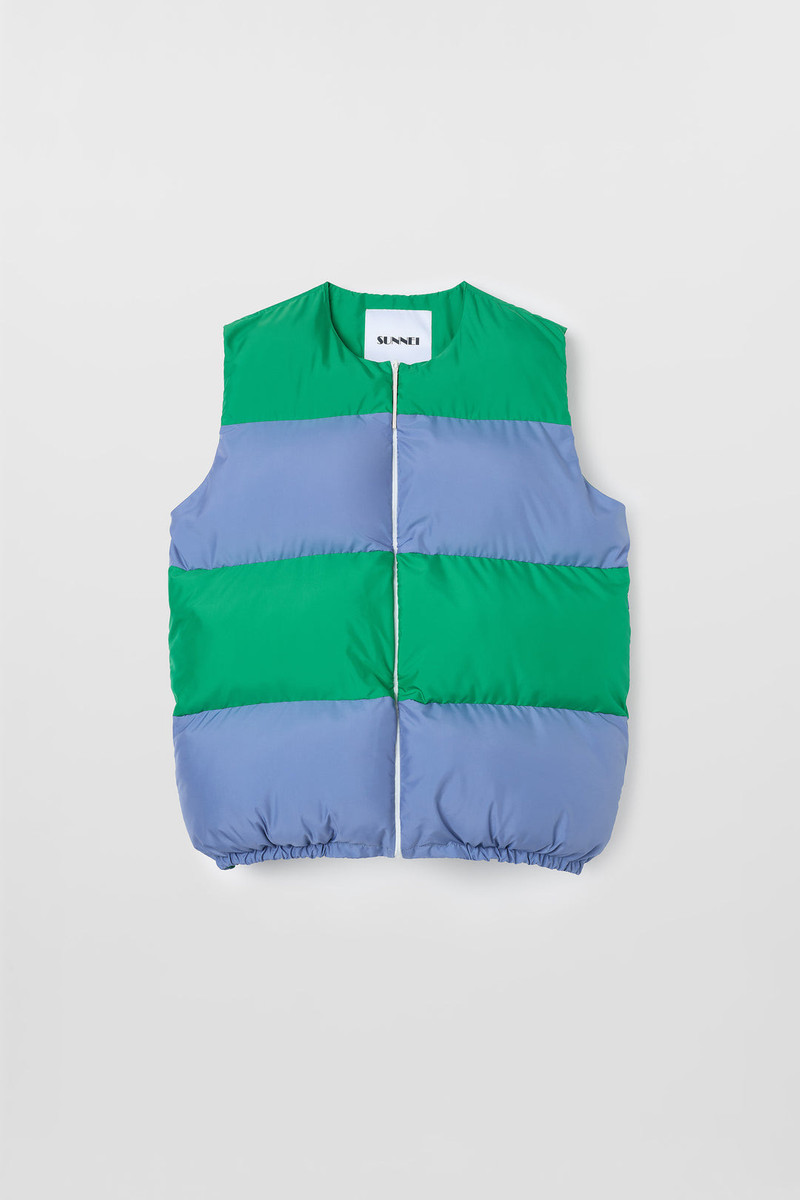 PUFFY GILET / green & wisteria 1