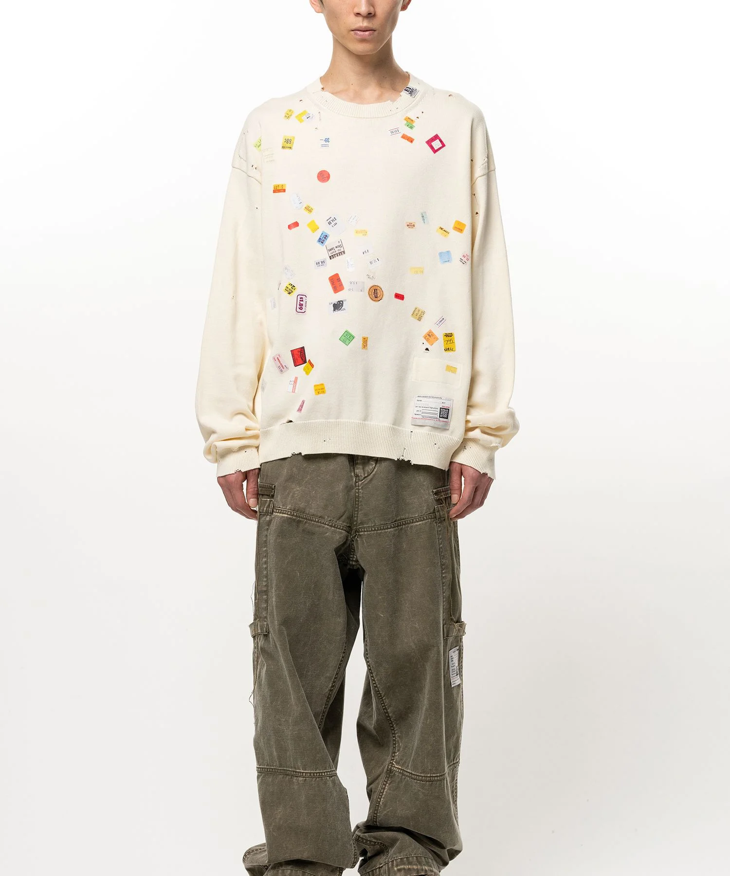 Price Tag Sticker Printed Knit Sweater - 1