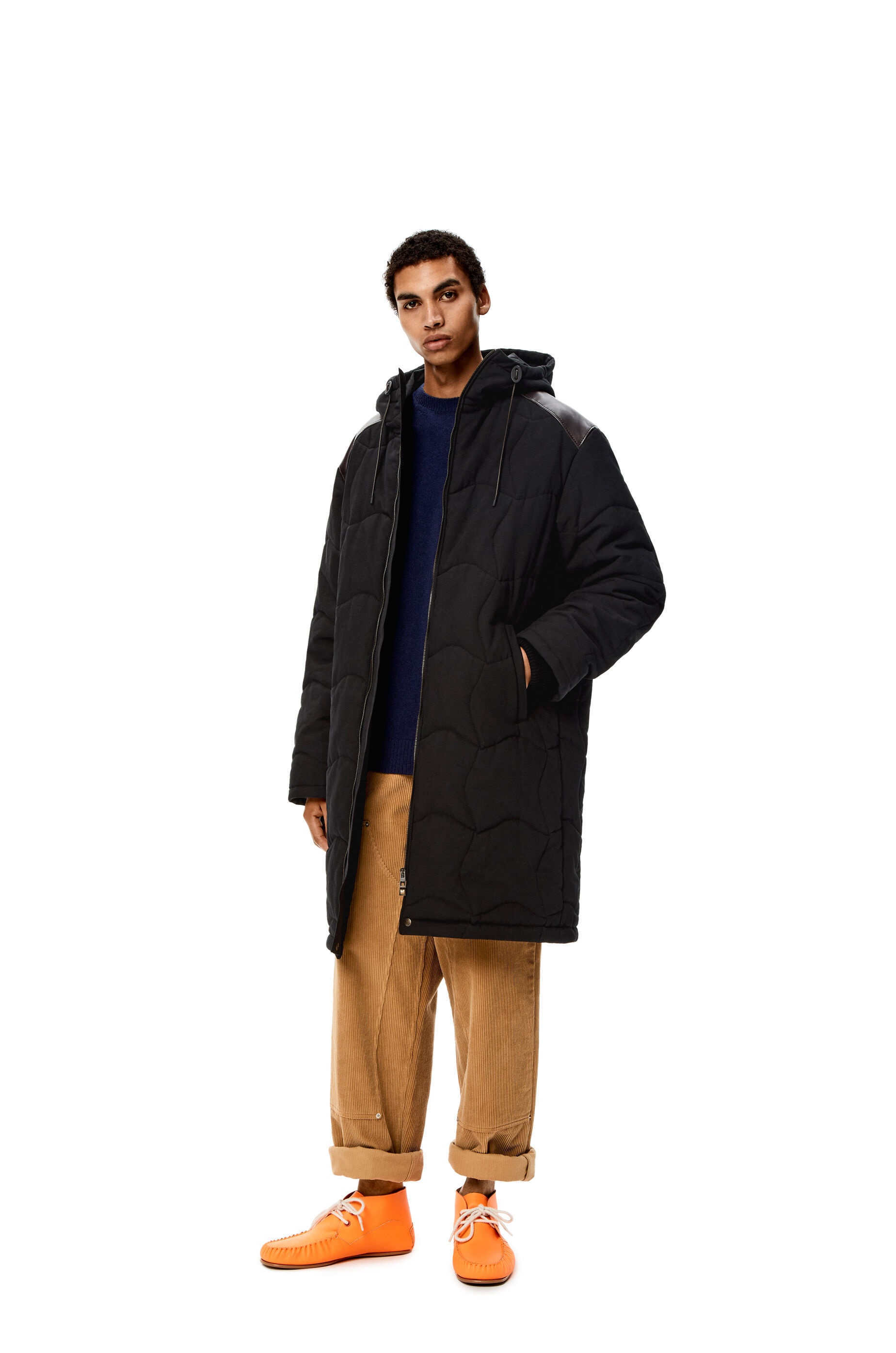 Long puffer coat in cotton and calfskin - 2