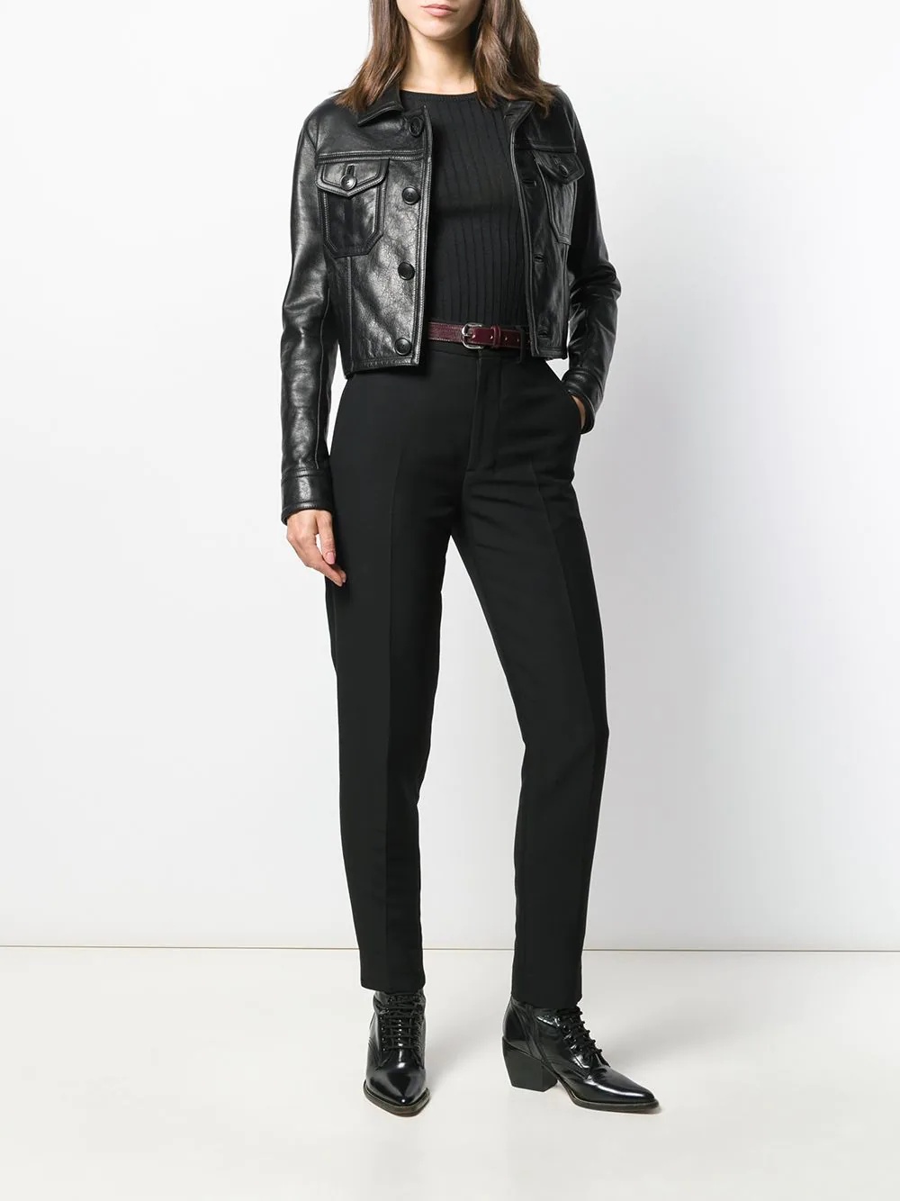 patch pockets leather jacket - 2