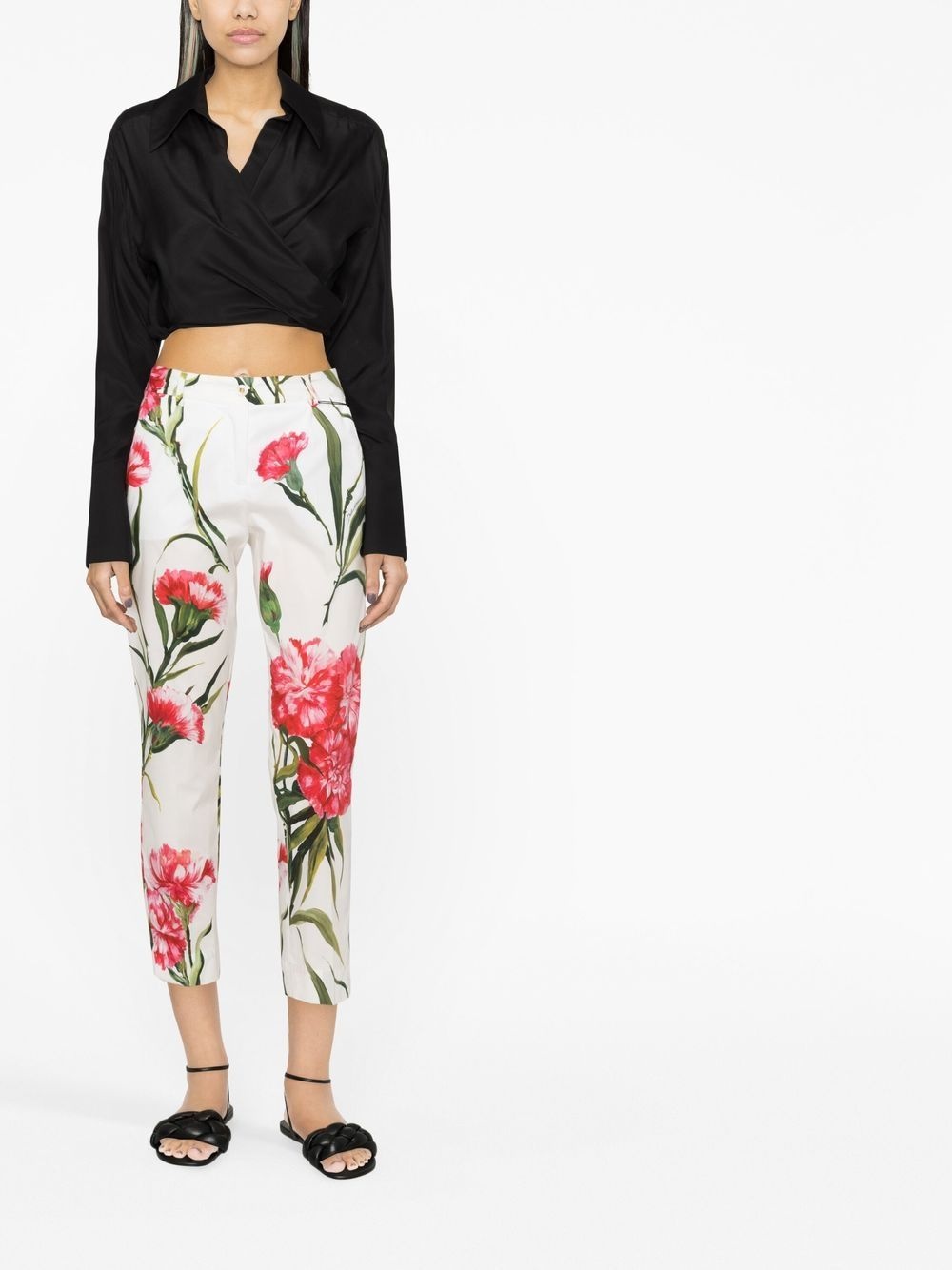 Carnation-print cropped trousers - 2