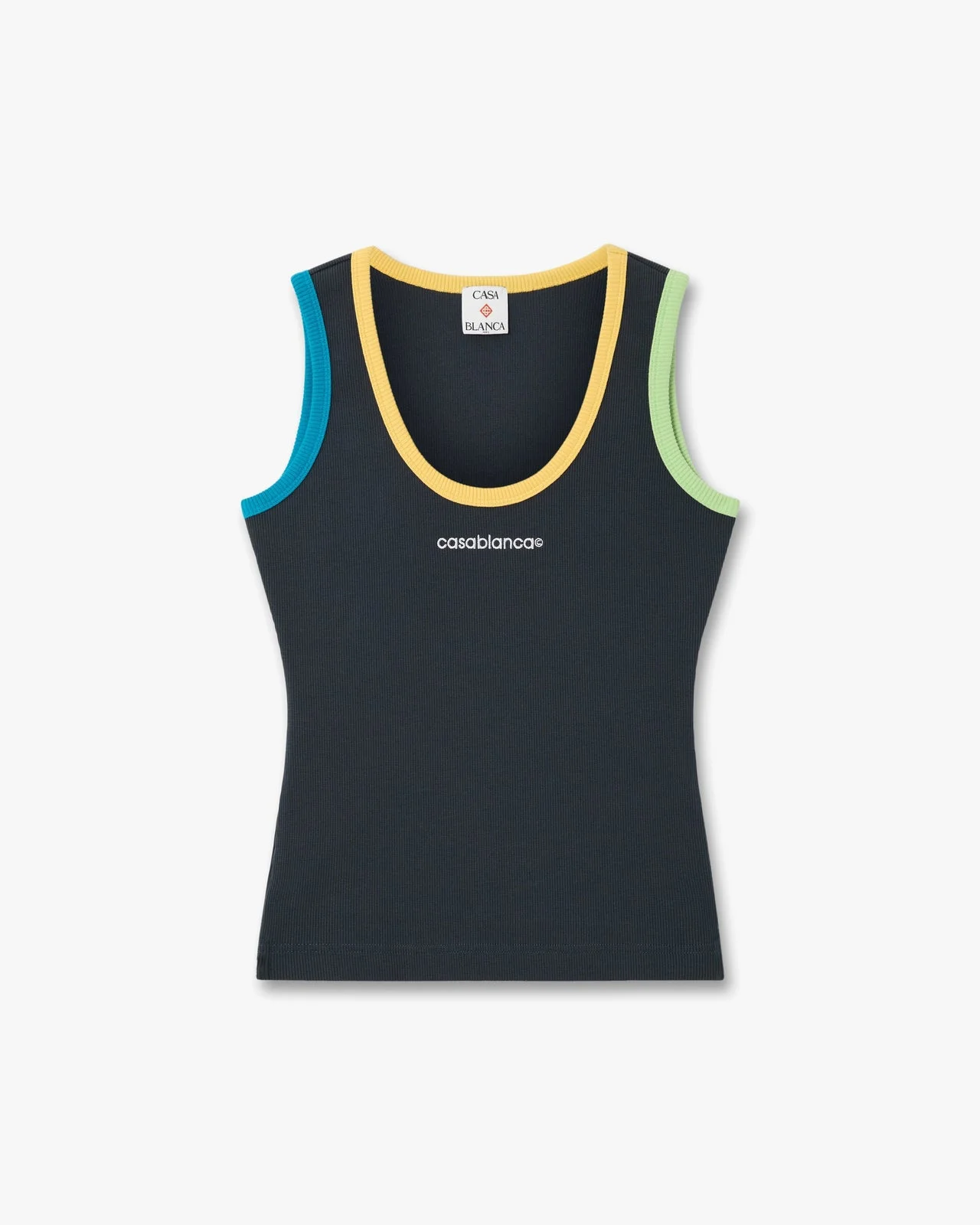 Navy Colourblock Ribbed Tank Top - 1