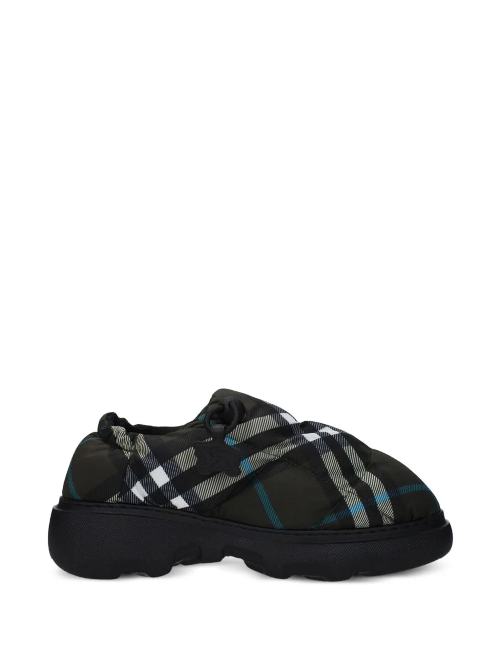 Brown Check Nylon Pillow Loafers - 1