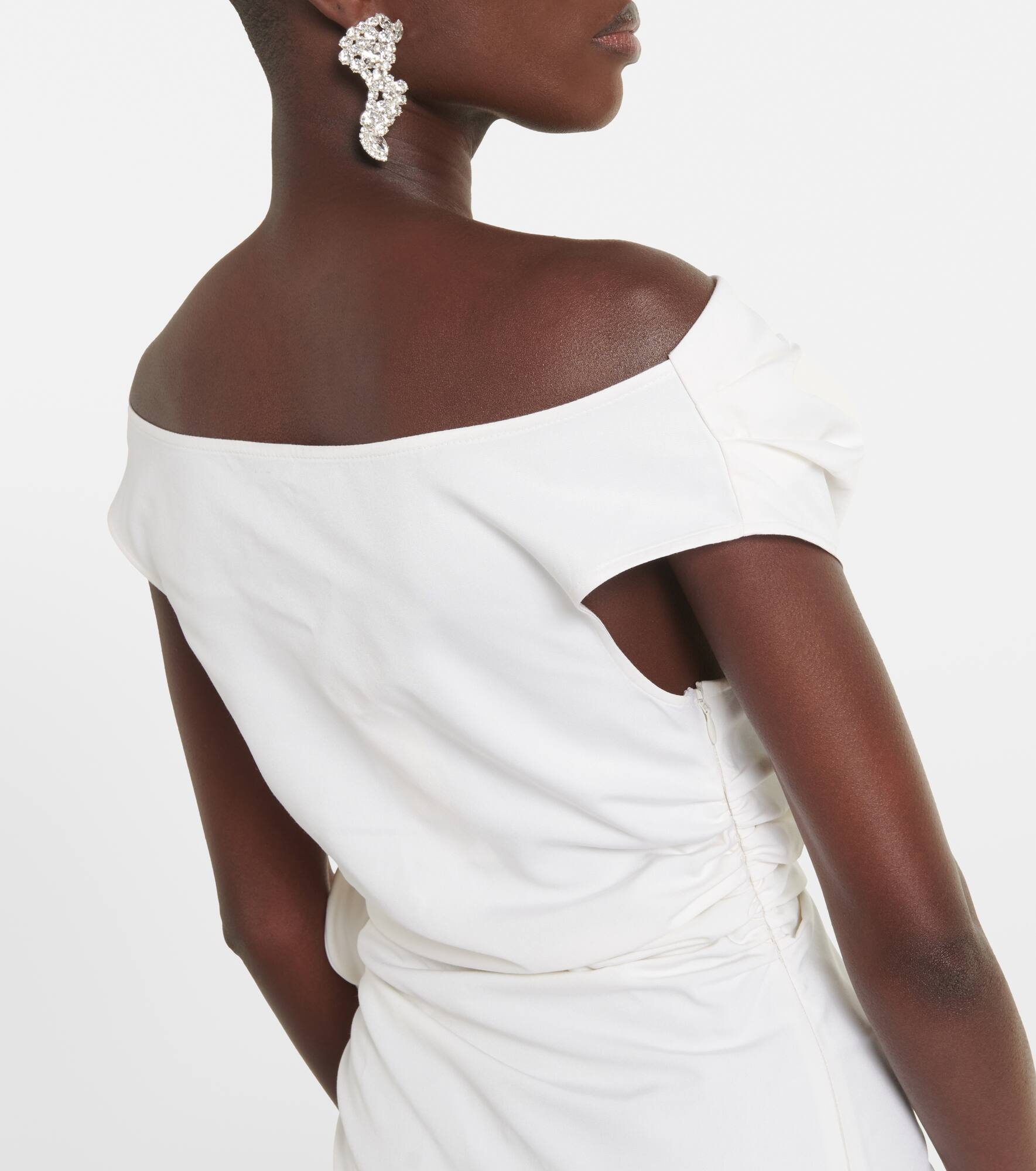 Floral-appliqué off-shoulder silk midi dress - 6