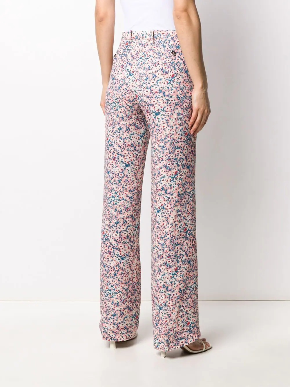 daisy print wide-leg trousers - 4
