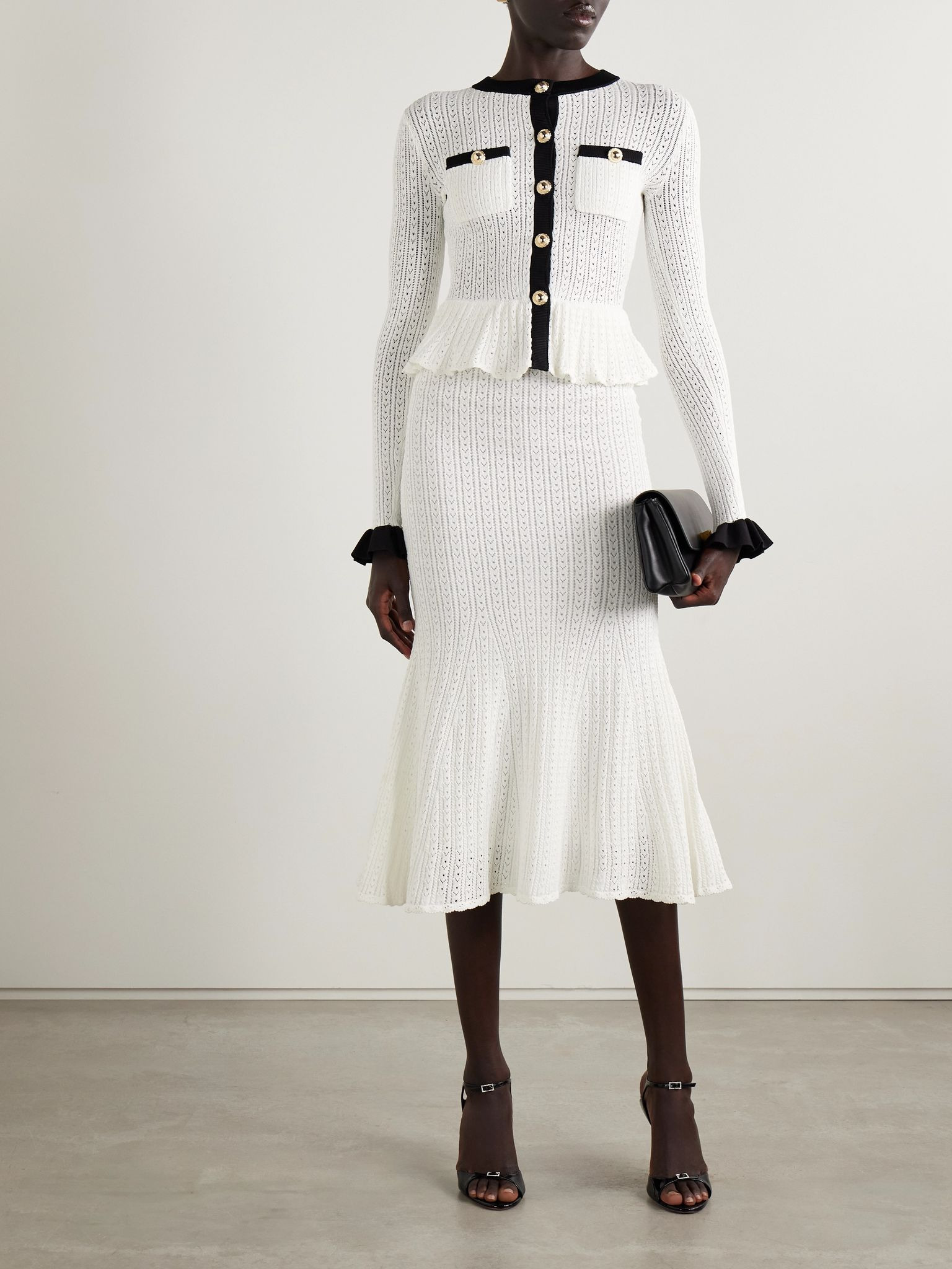Pointelle-knit peplum midi dress White - 2