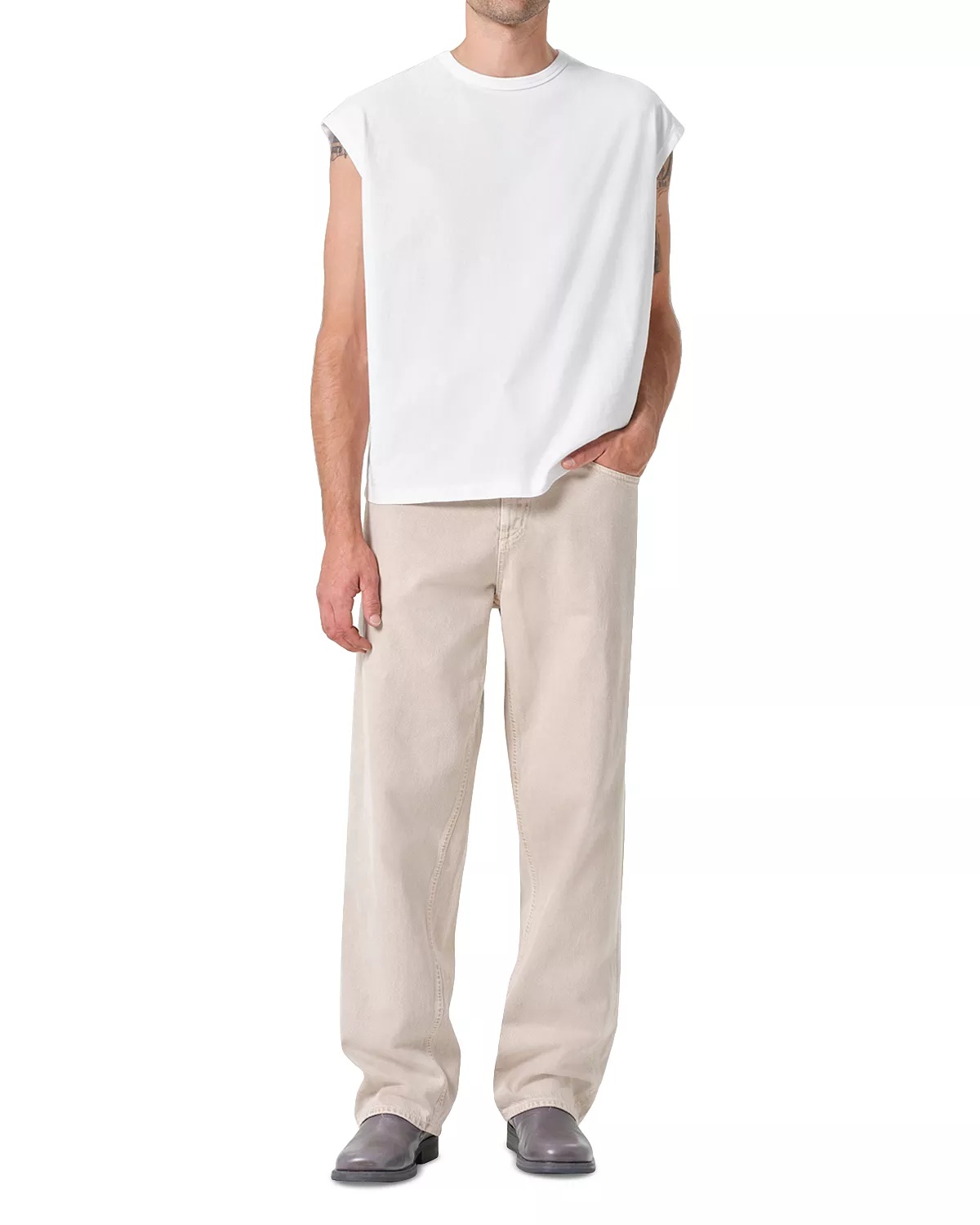 Fusion Relaxed Fit Wide Leg Jeans in Scone Tan - 2