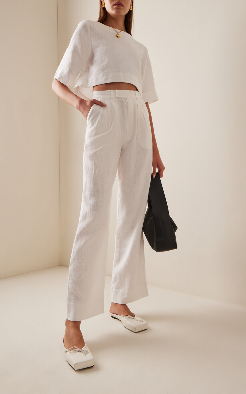 POSSE Louis Pleated Linen Straight-Leg Pants ivory outlook