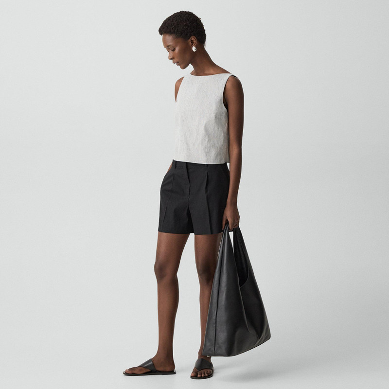 Theory Sleeveless Boatneck Top in Textured Linen outlook