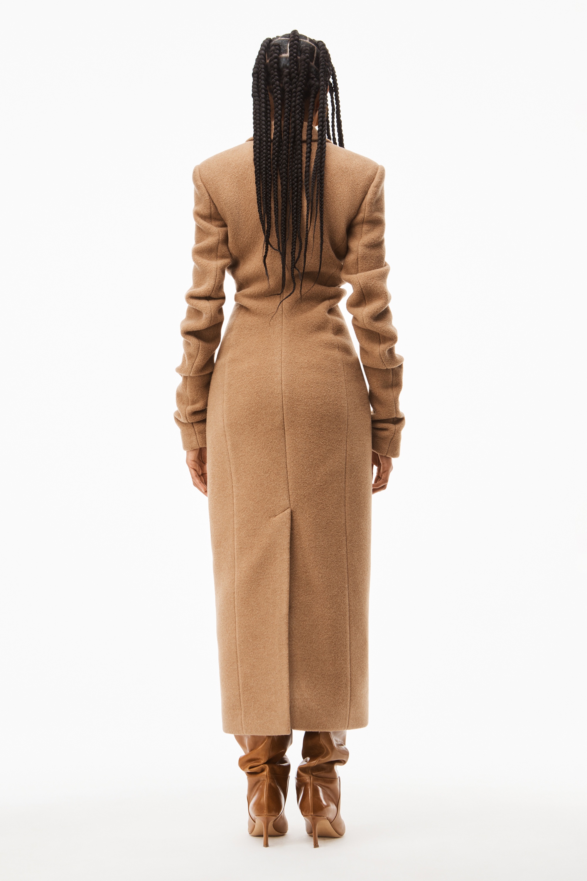 FITTED LONG COAT IN STRETCH WOOL - 5