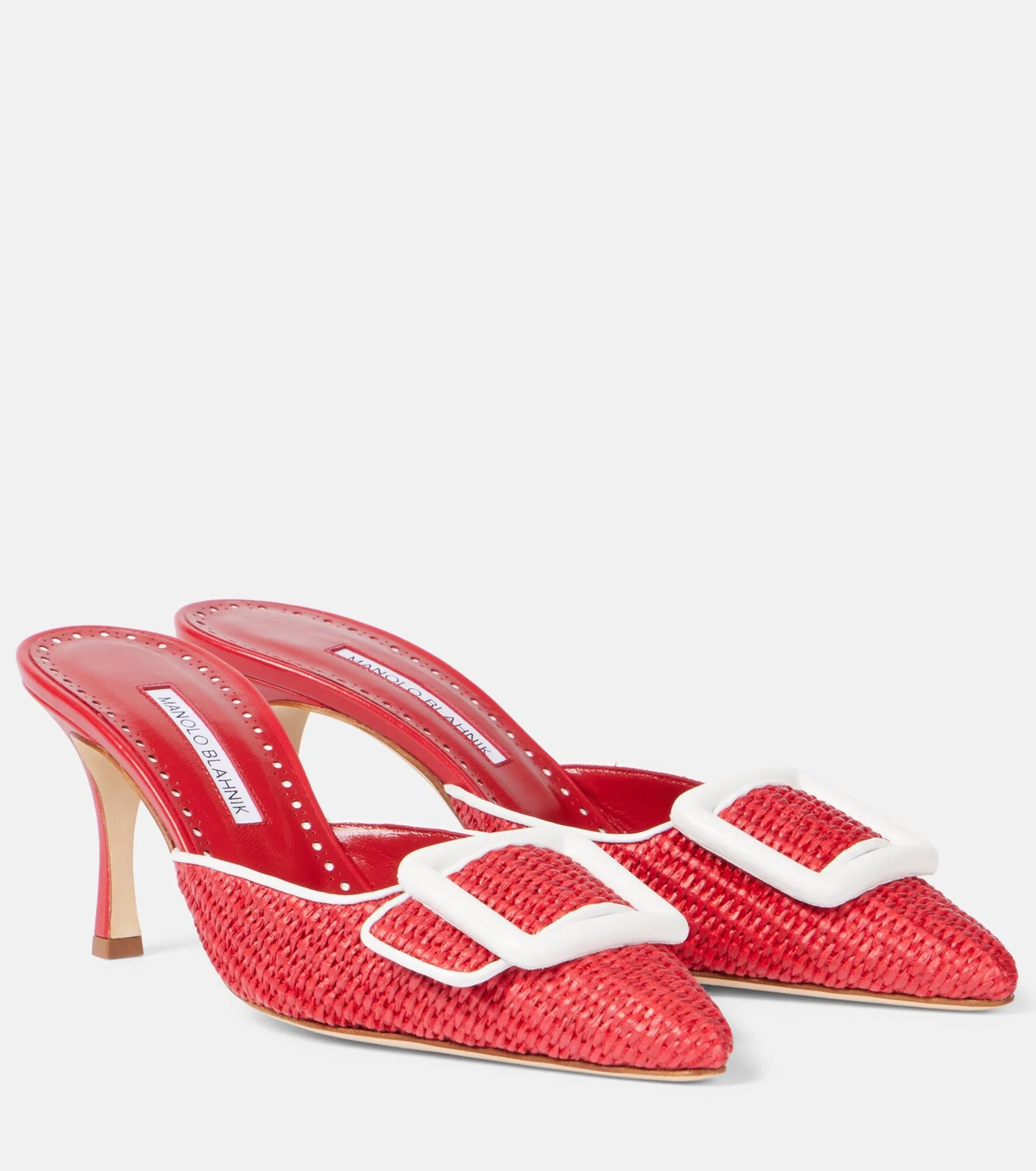 Maysale 70 leather-trimmed raffia mules - 1
