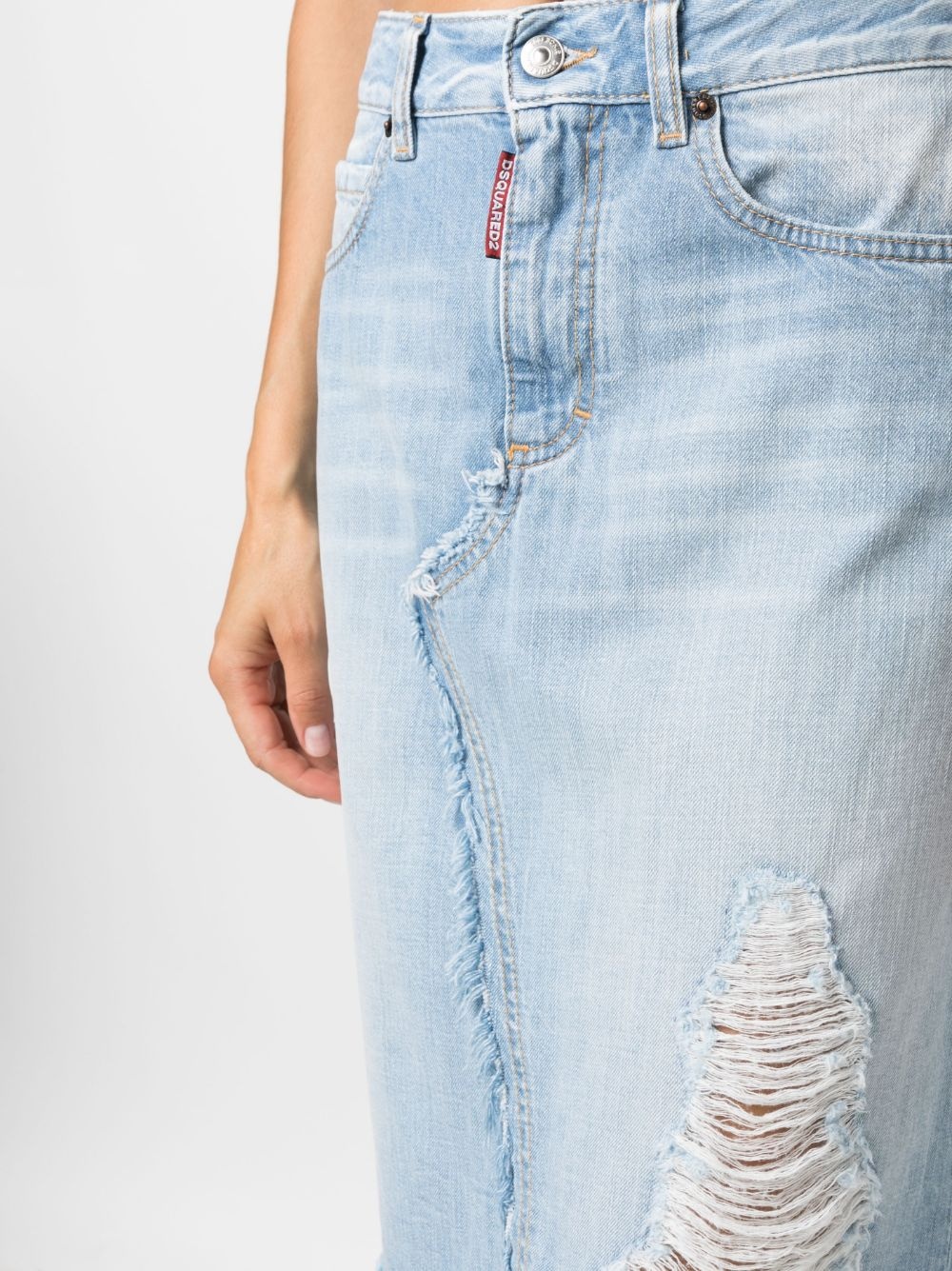 ripped-detailing A-line denim skirt - 5