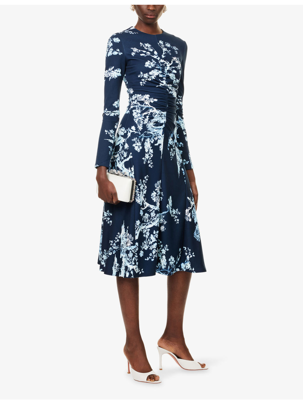 Draped Floral Stretch-Woven Midi Dress - 2
