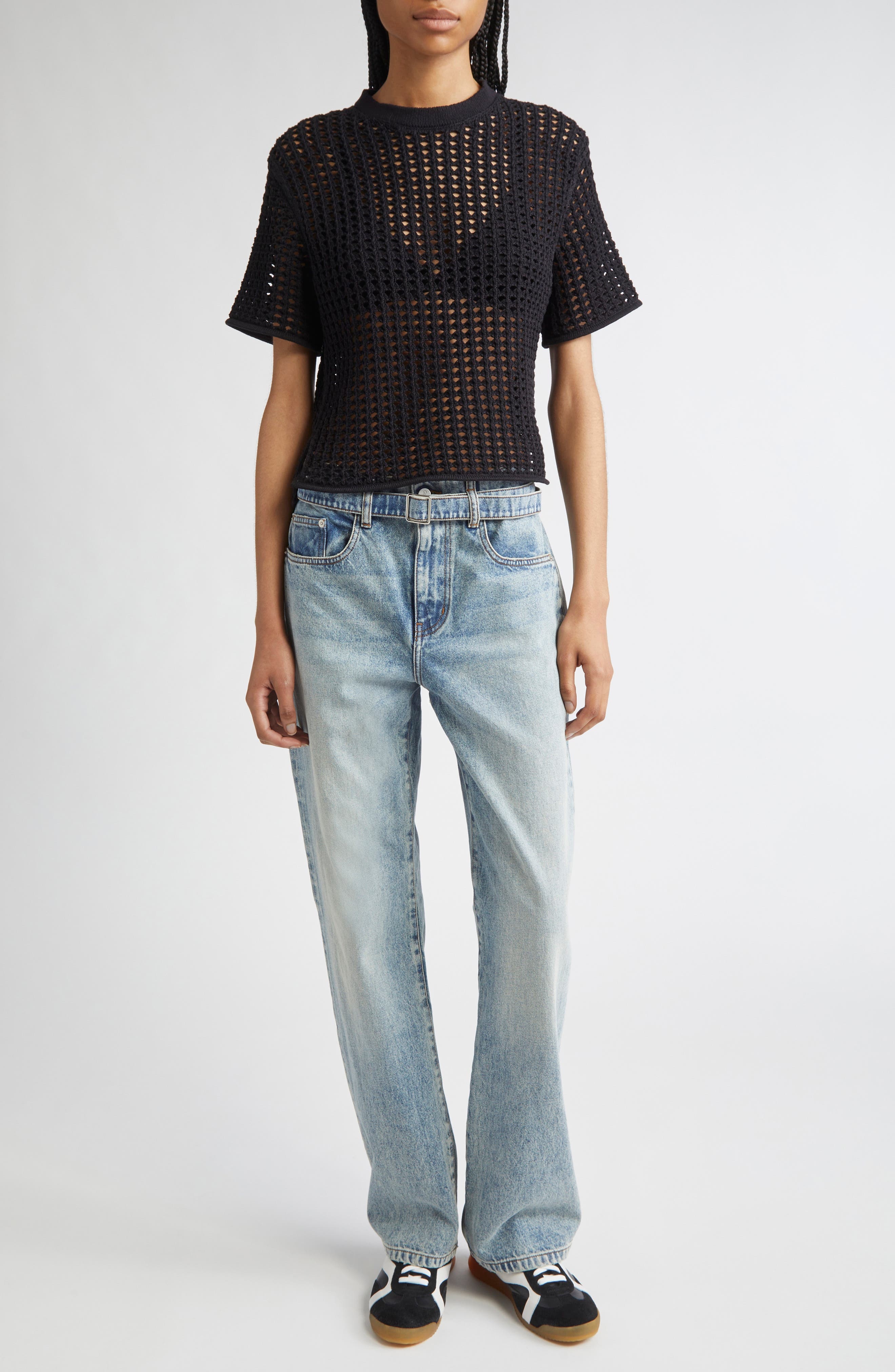 Proenza Schouler Kimia Open Crochet Sweater in Black at Nordstrom - 2