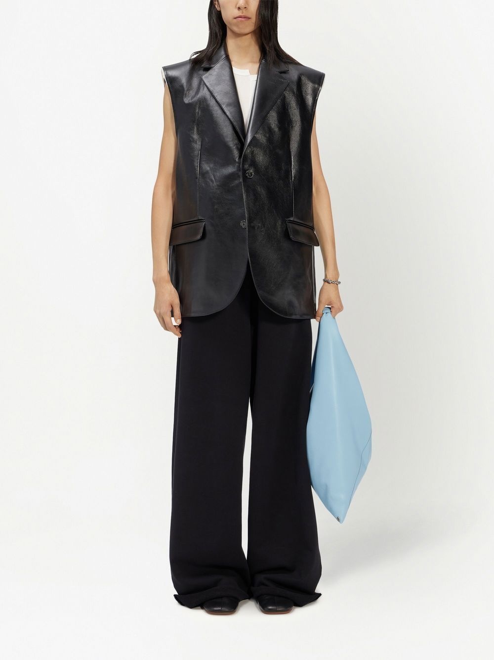 notched-lapel leather gilet - 2