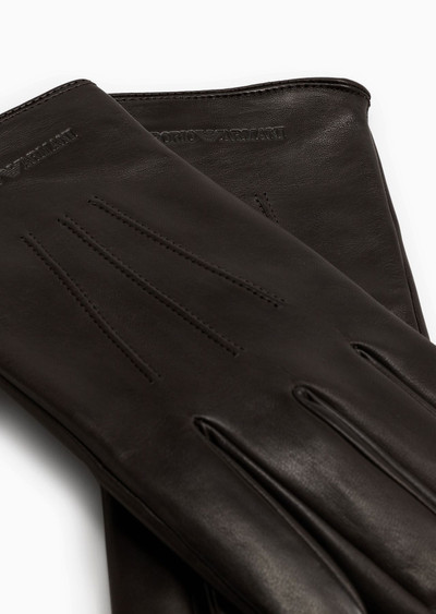 EMPORIO ARMANI Lambskin nappa leather gloves with baguette detail outlook