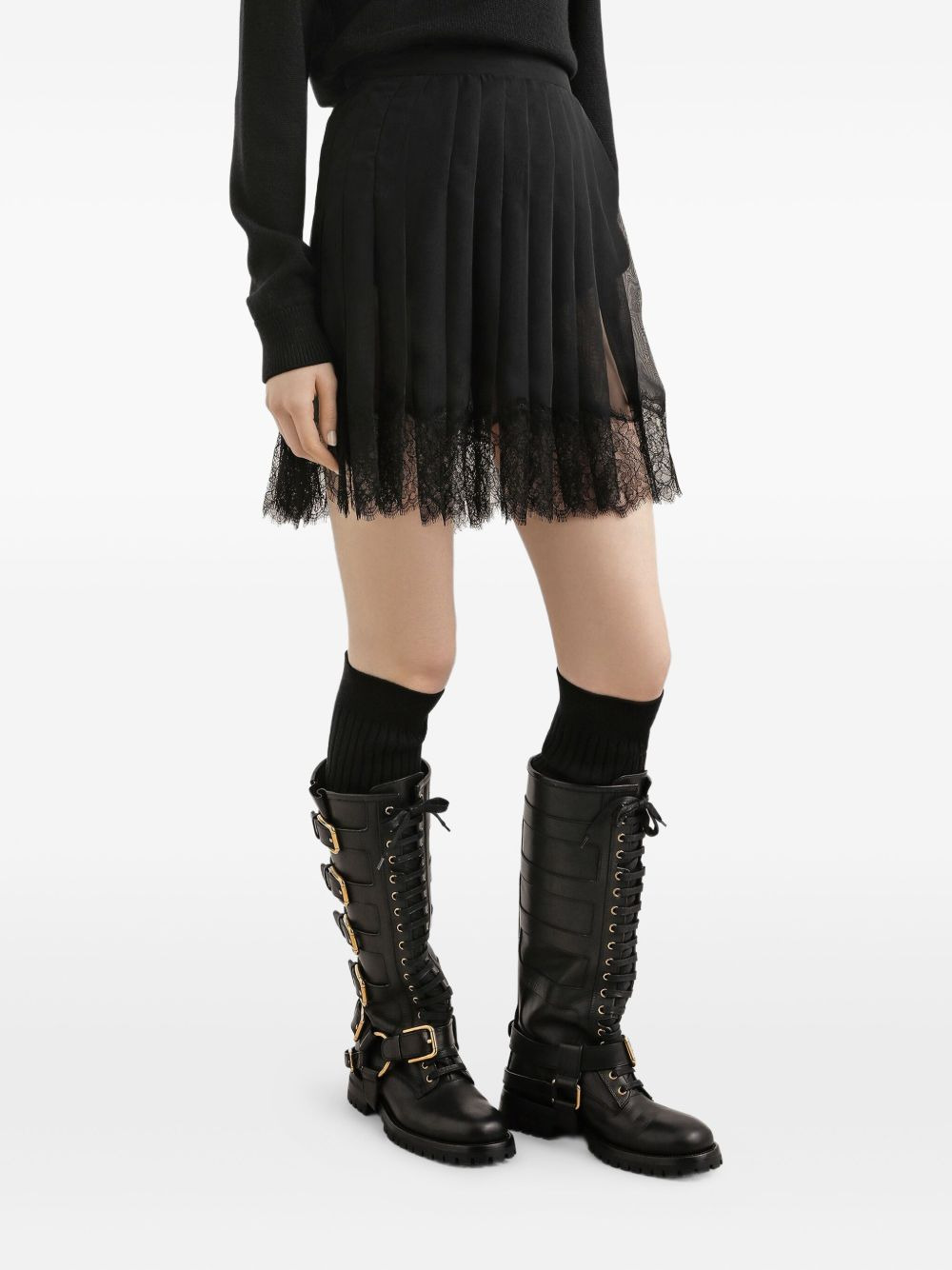 pleated lace mini skirt - 4