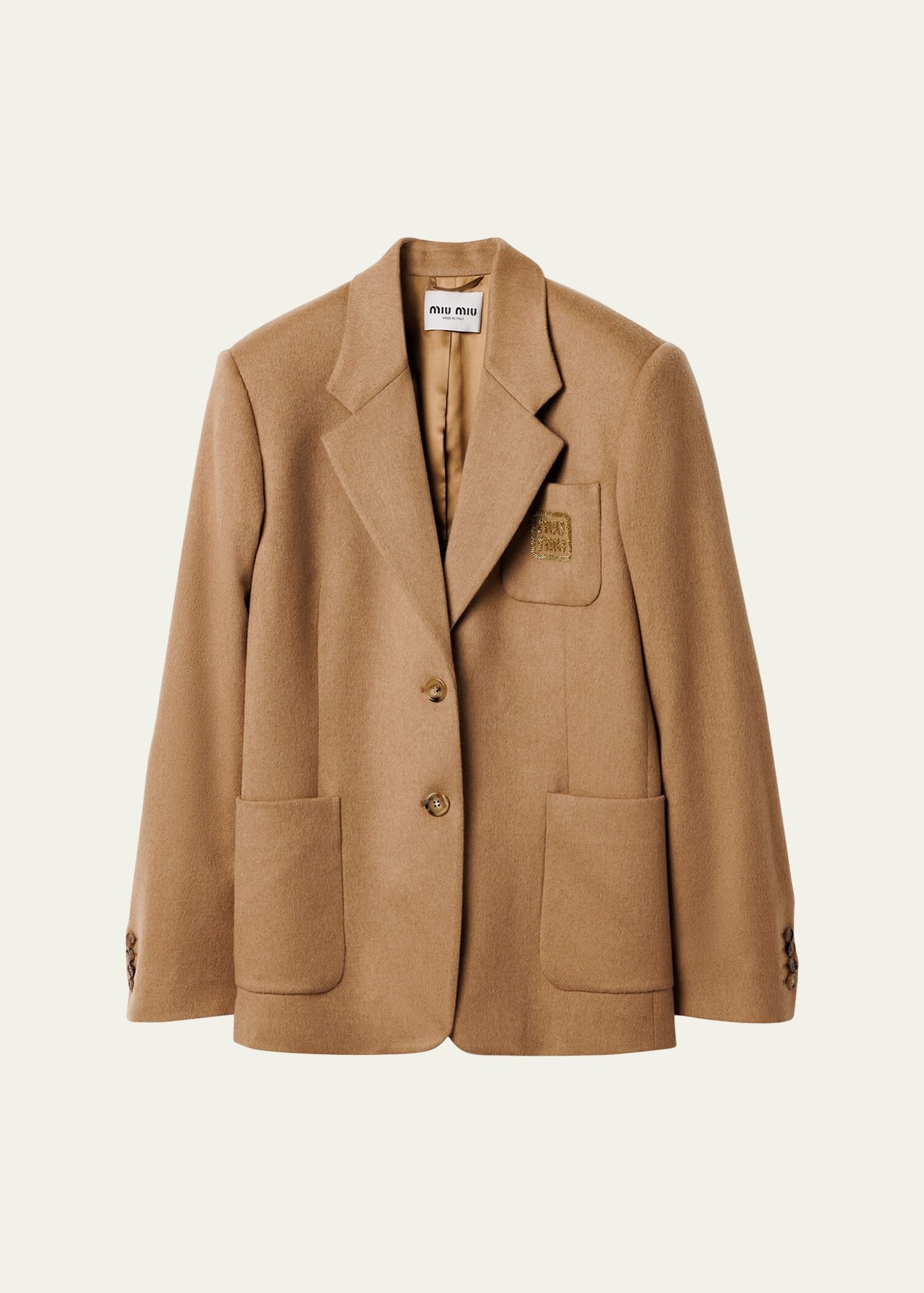 Logo Embroidered Camel Hair Jacket - 1
