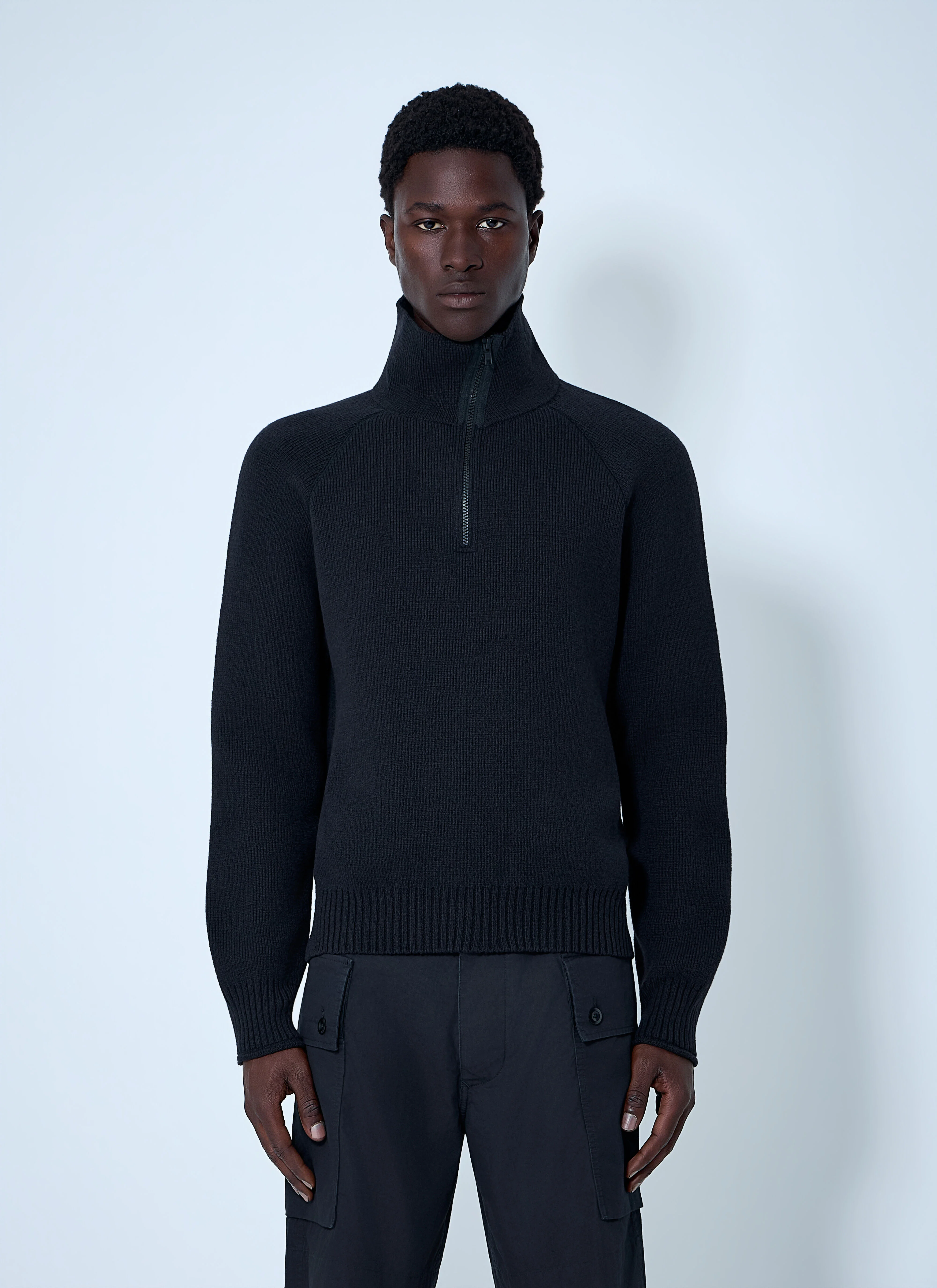 High Neck Wool Zip Sweater - 1