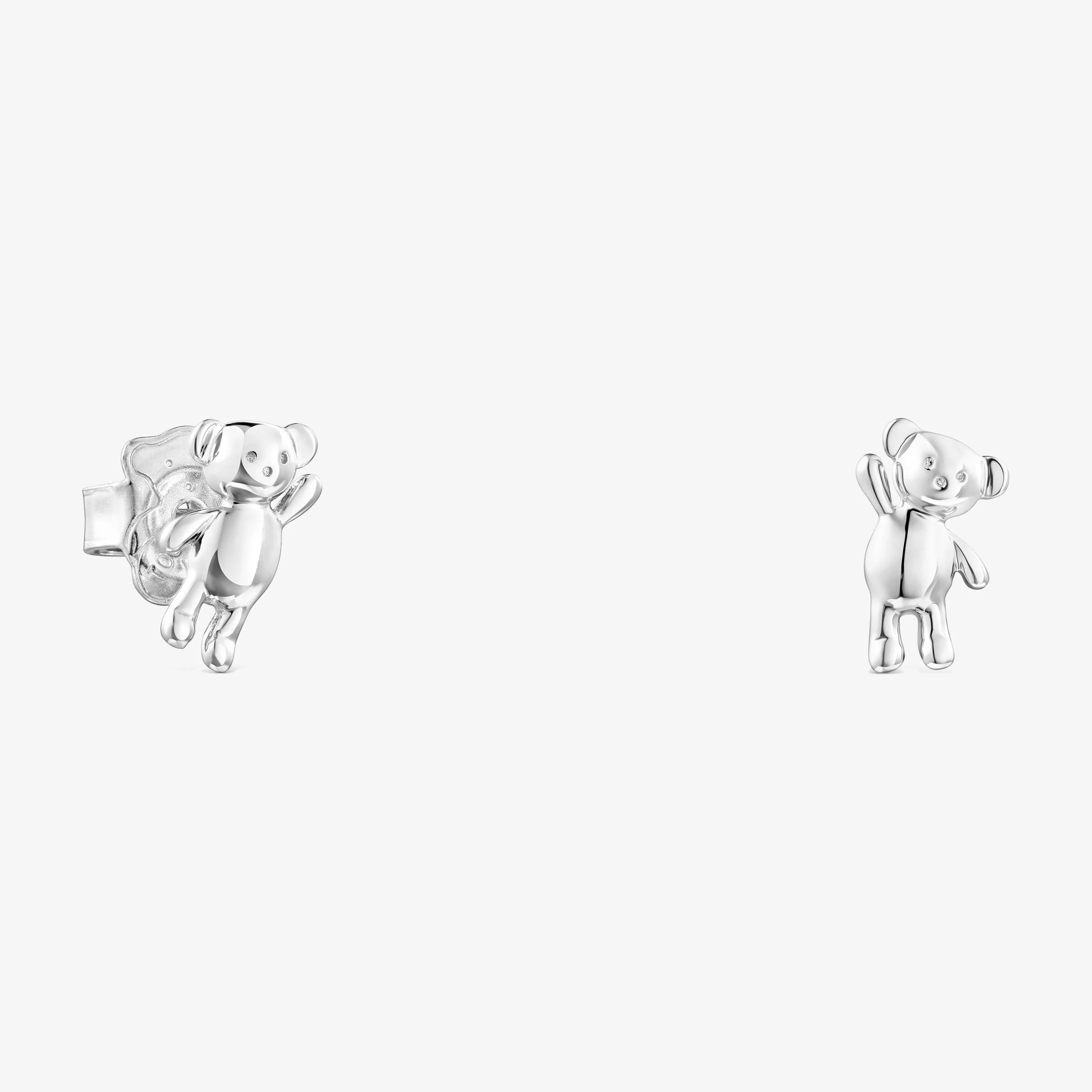 Silver Teddy Bear Earrings - 1