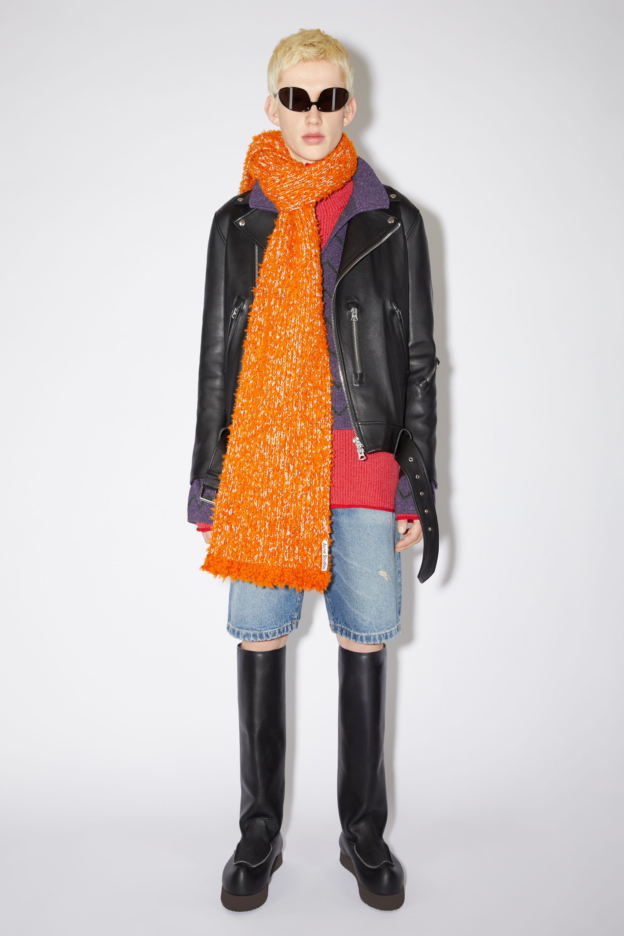 Tufted wool-blend scarf - Orange - 3