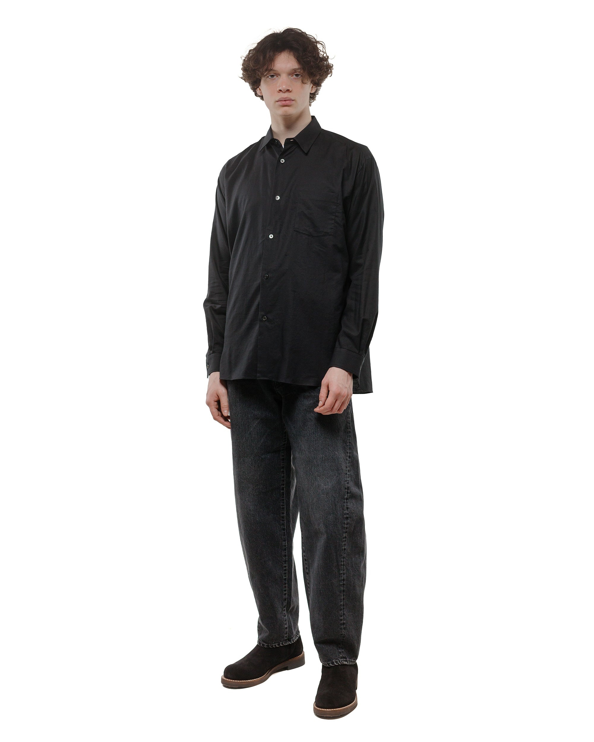 Cotton/Silk Twill Oversized Regular Collar Shirt Black - 4