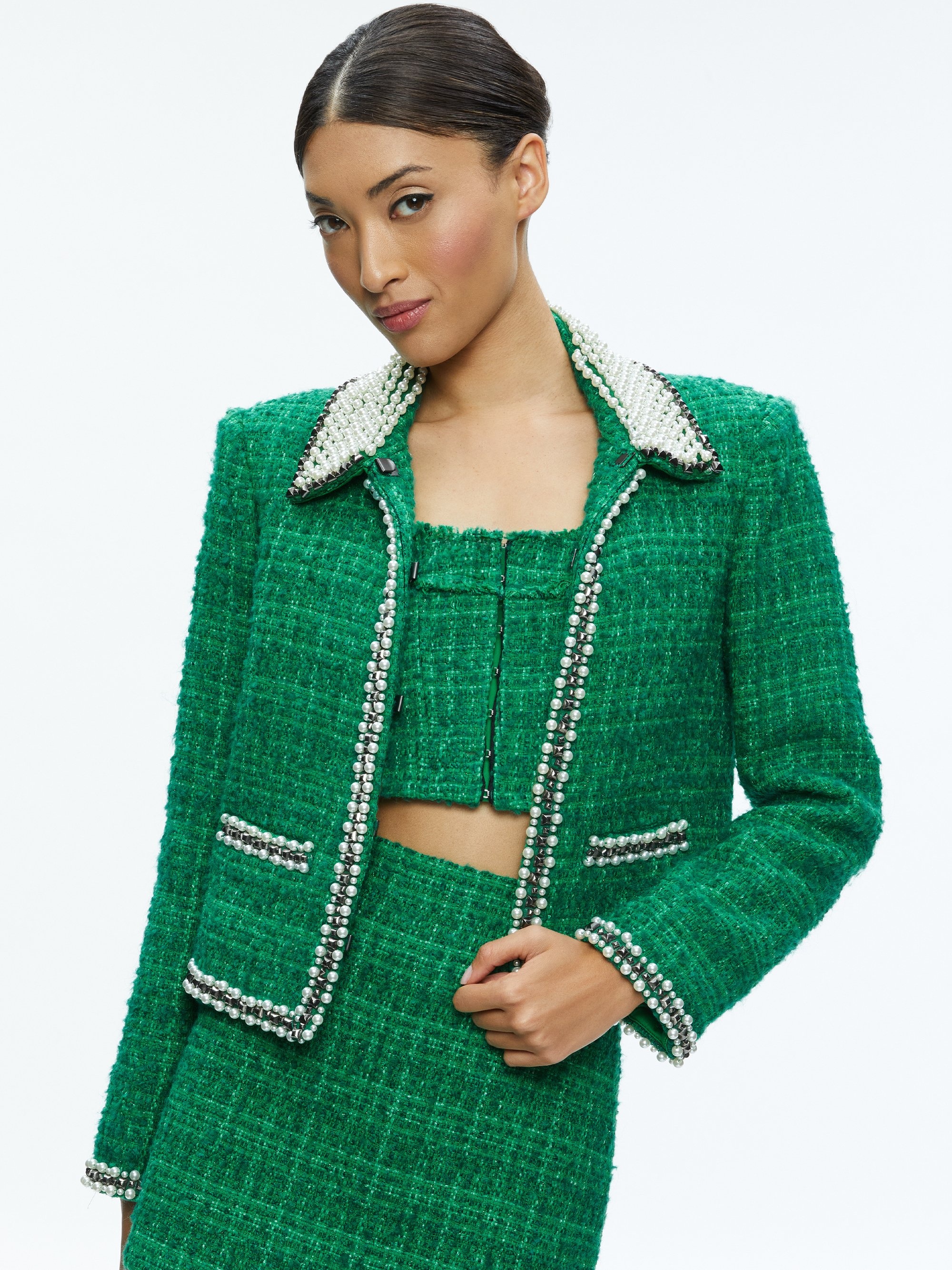 KIDMAN PEARL EMBELLISHED COLLARED JACKET - 1