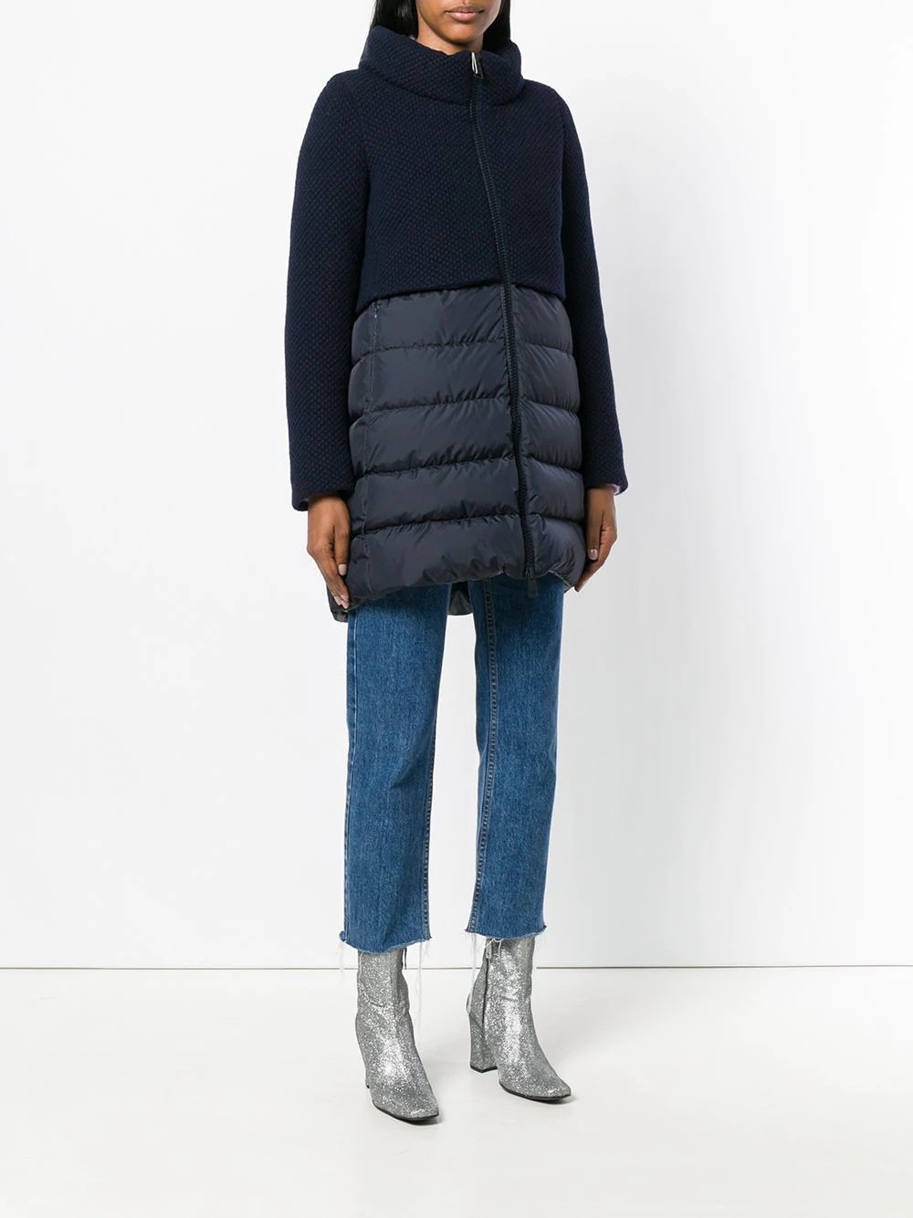 knit panel padded coat - 3