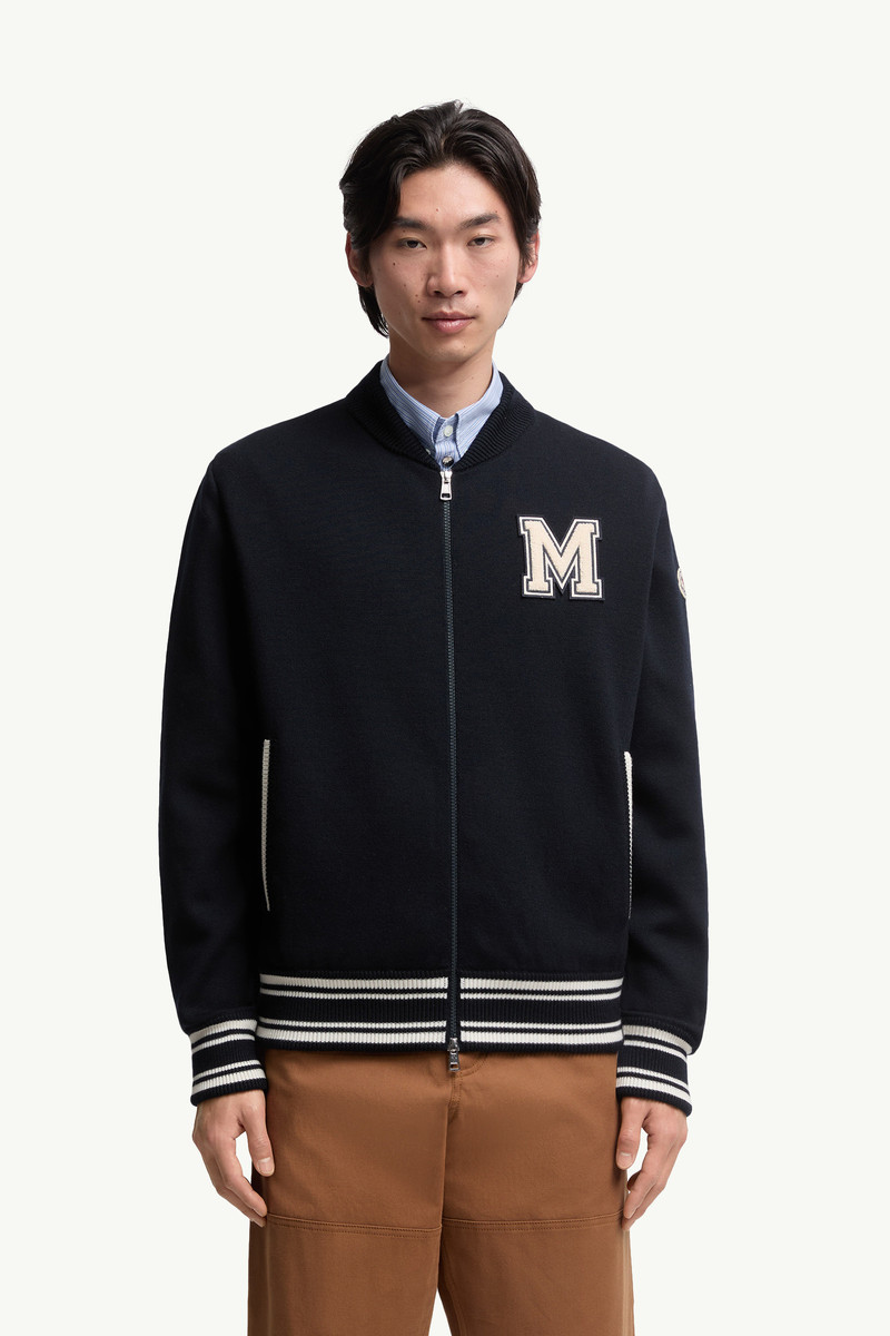 Embroidered Monogram Padded Zip-Up Wool Blend Cardigan 3