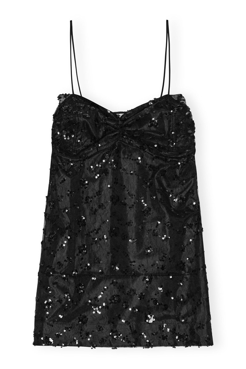 BLACK SEQUINS LACE MINI DRESS 1