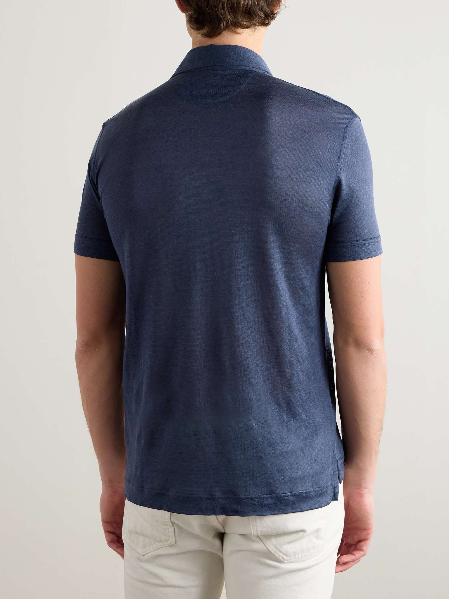 Slim-Fit Silk and Linen-Blend Polo Shirt - 4