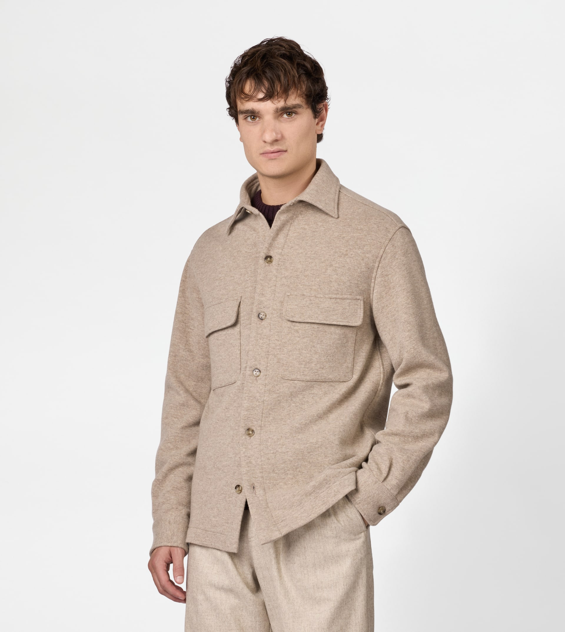 SHIRT JACKET IN CASHMERE BLEND JERSEY - BEIGE - 4