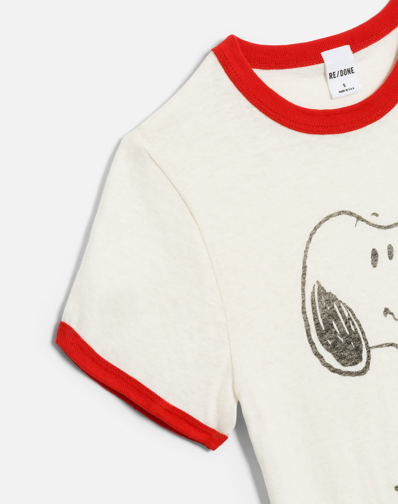 60s Slim Ringer "Snoopy" Tee - Vintage White With Crimson 5