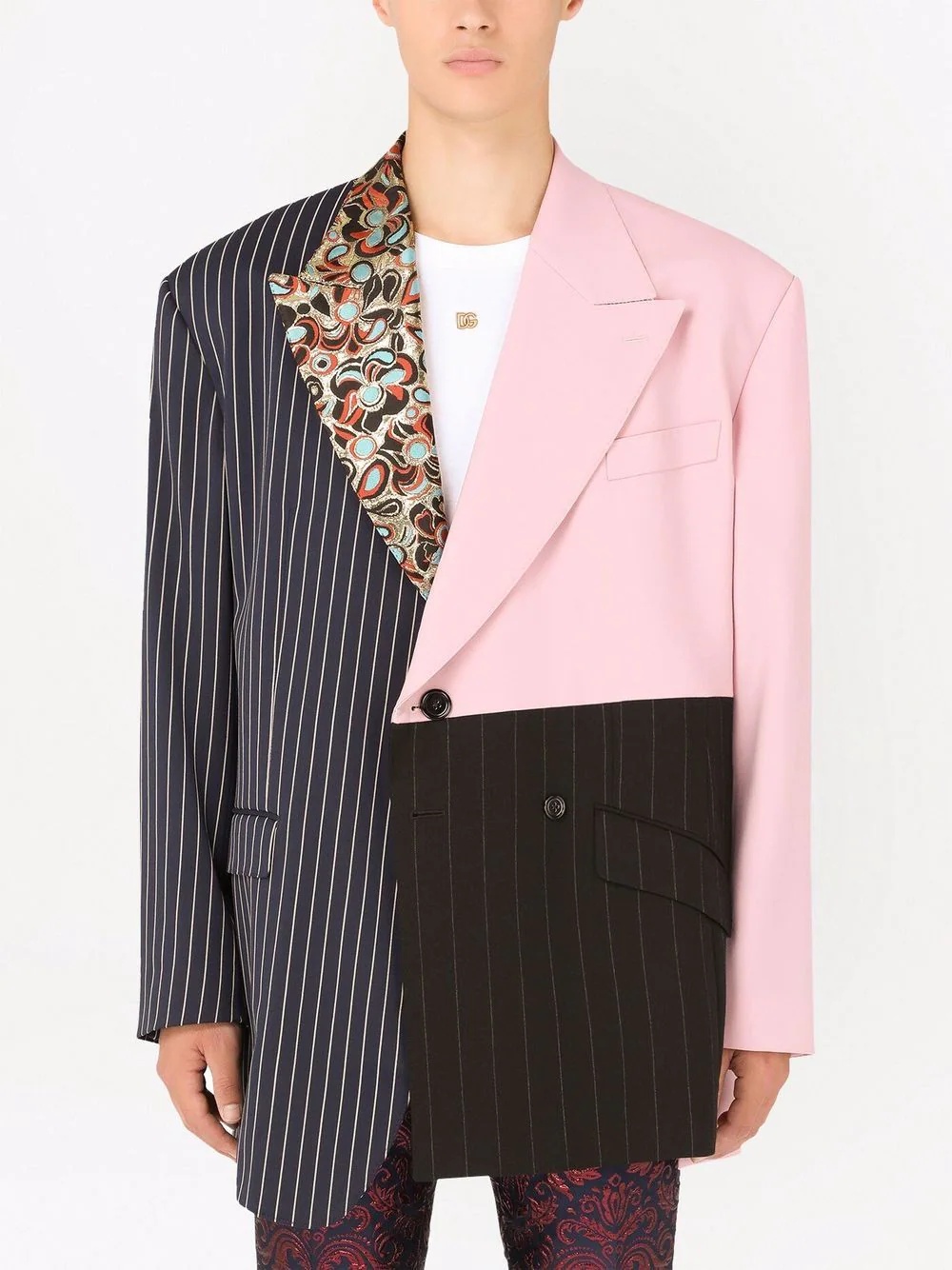 patchwork-panelled asymmetric blazer - 3