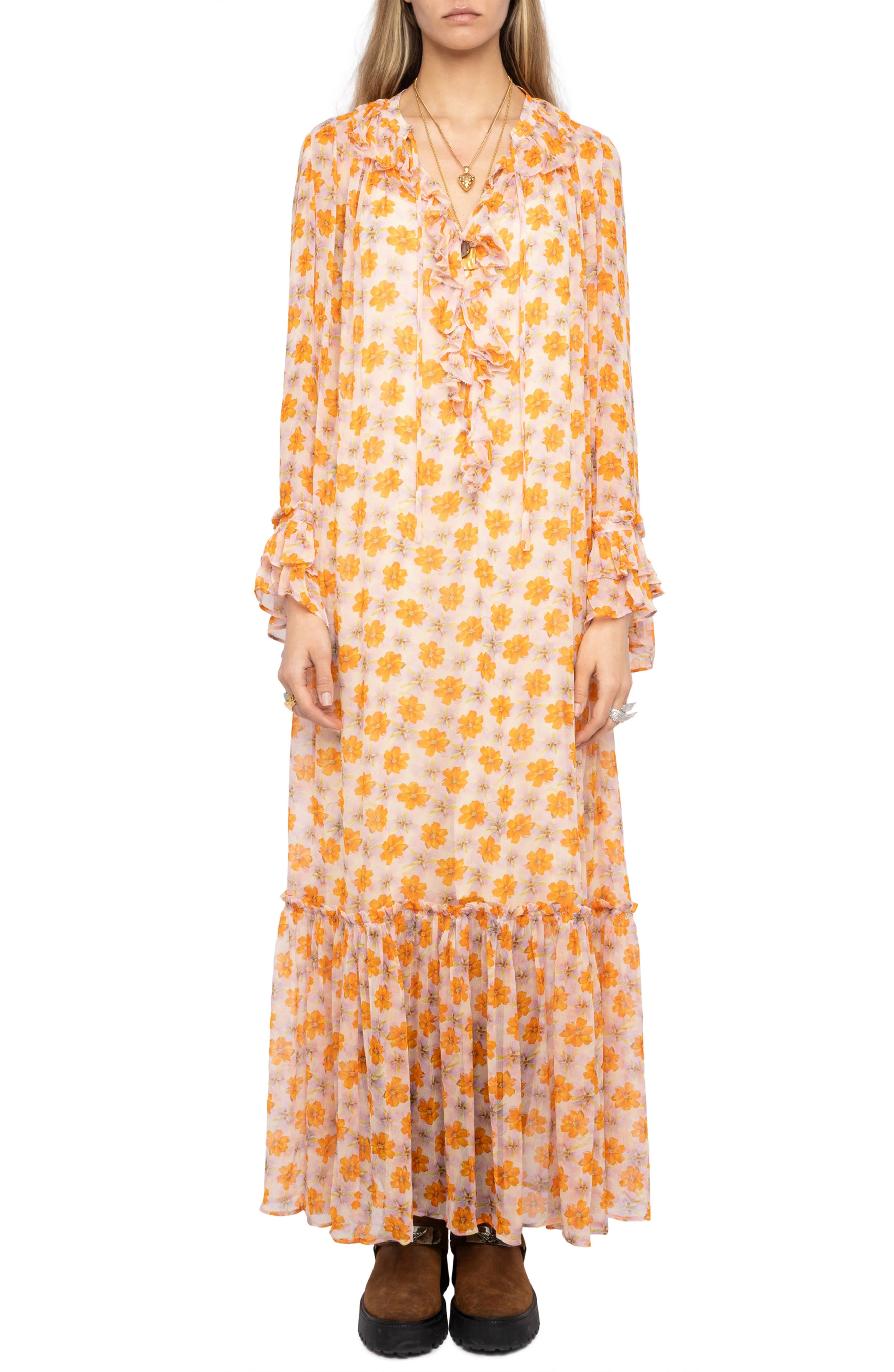 Zadig & Voltaire Floral Long Sleeve Maxi Dress in Cream at Nordstrom - 1
