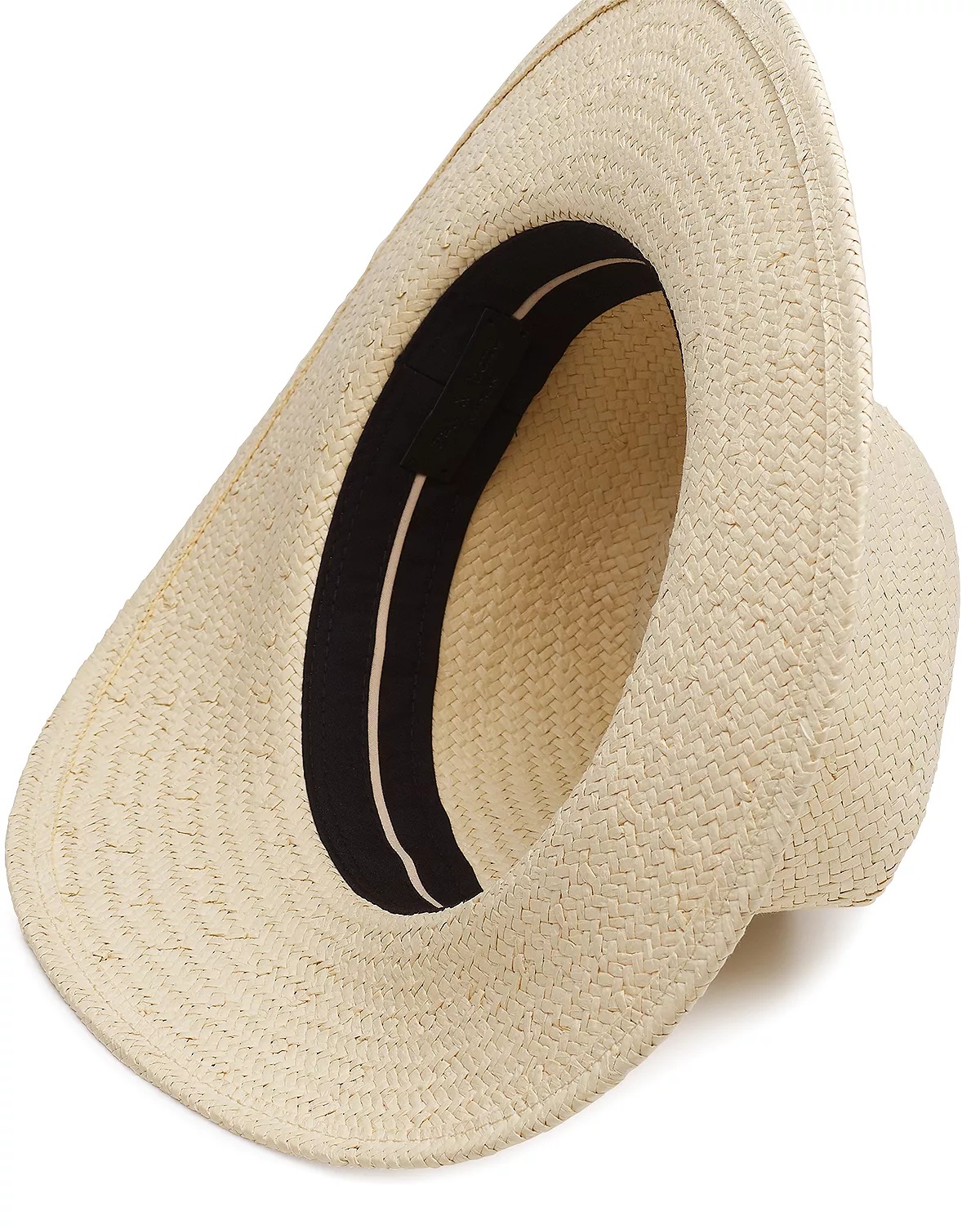 Cabochon Studded Packable Straw Fedora - 2