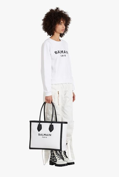 Balmain White canvas B-Army 42 tote bag with black leather panels outlook