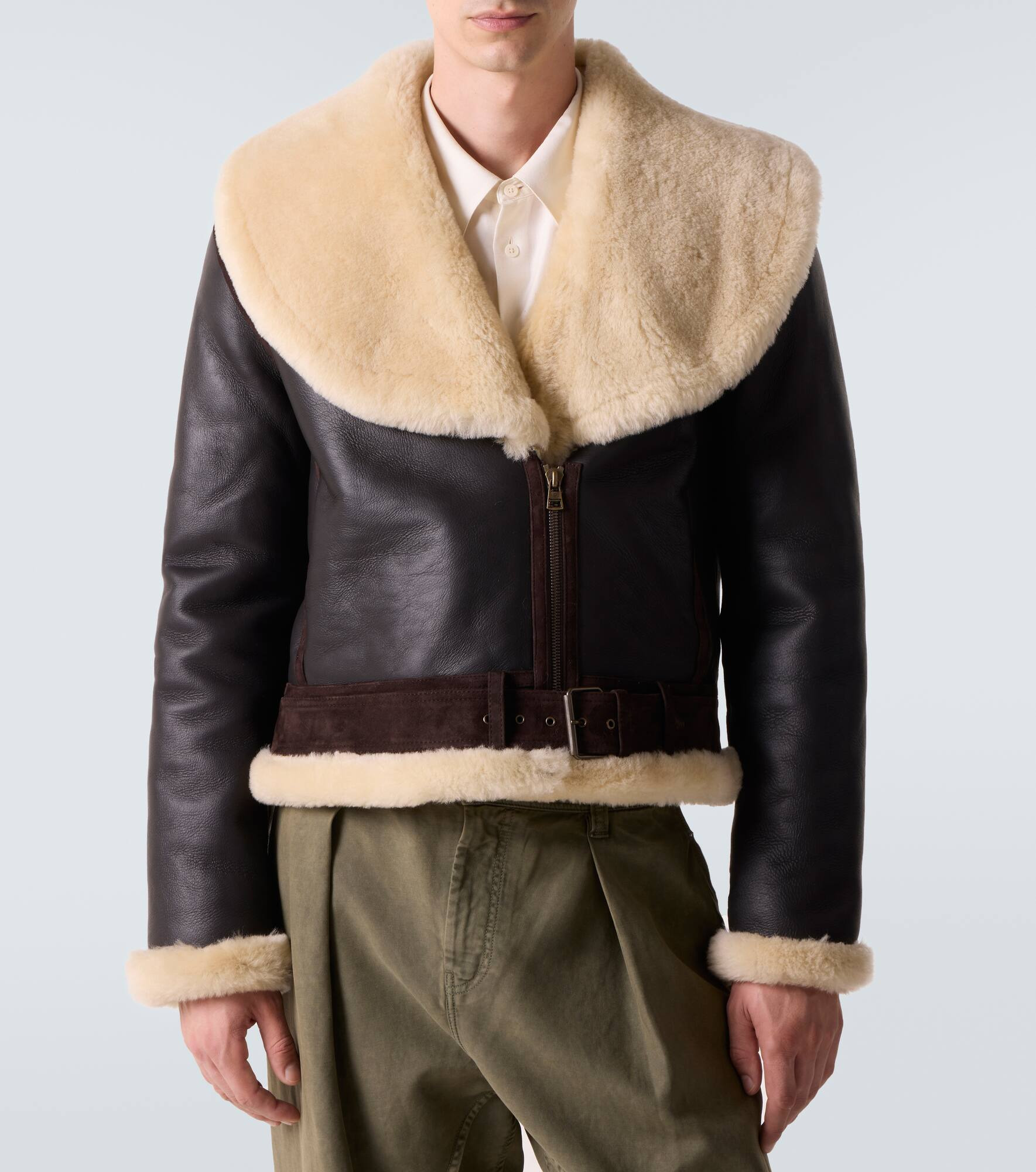 Shearling-trimmed leather jacket - 3