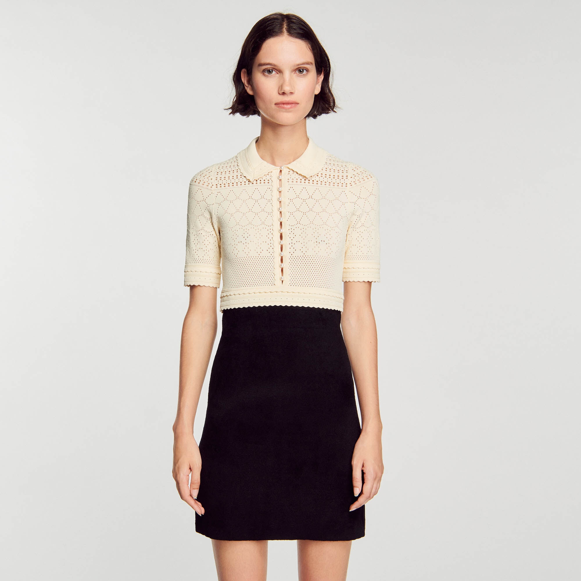 SHORT TWO-TONE KNIT DRESS - 5