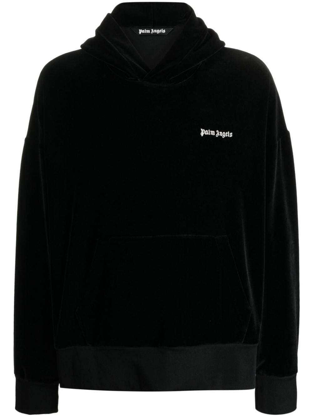 logo-embroidered velvet hoodie - 1