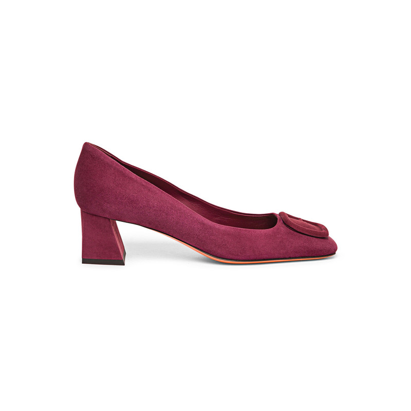 Santoni Women's burgundy suede mid-heel pump outlook