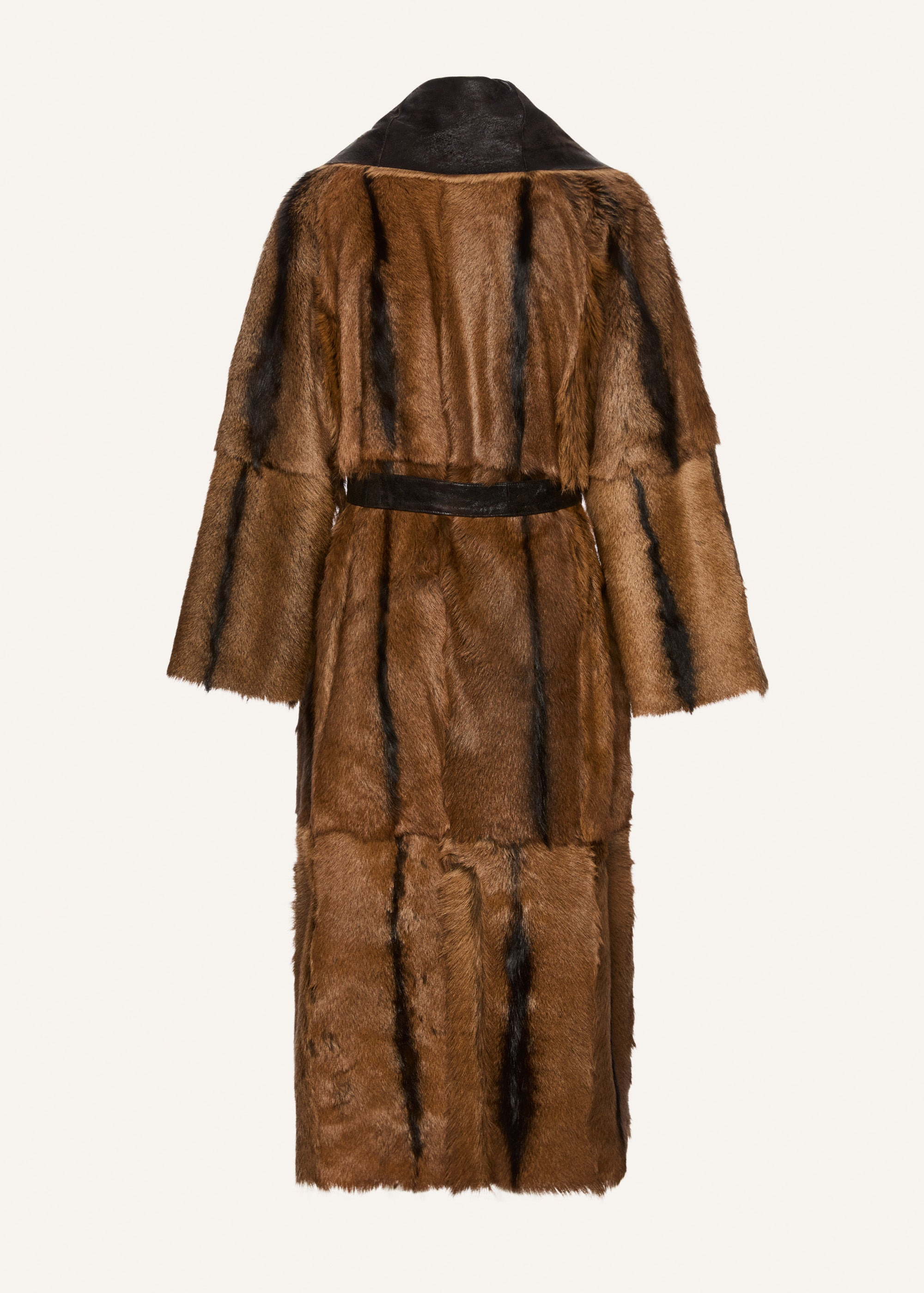 Shearling wrap coat in dark brown - 4