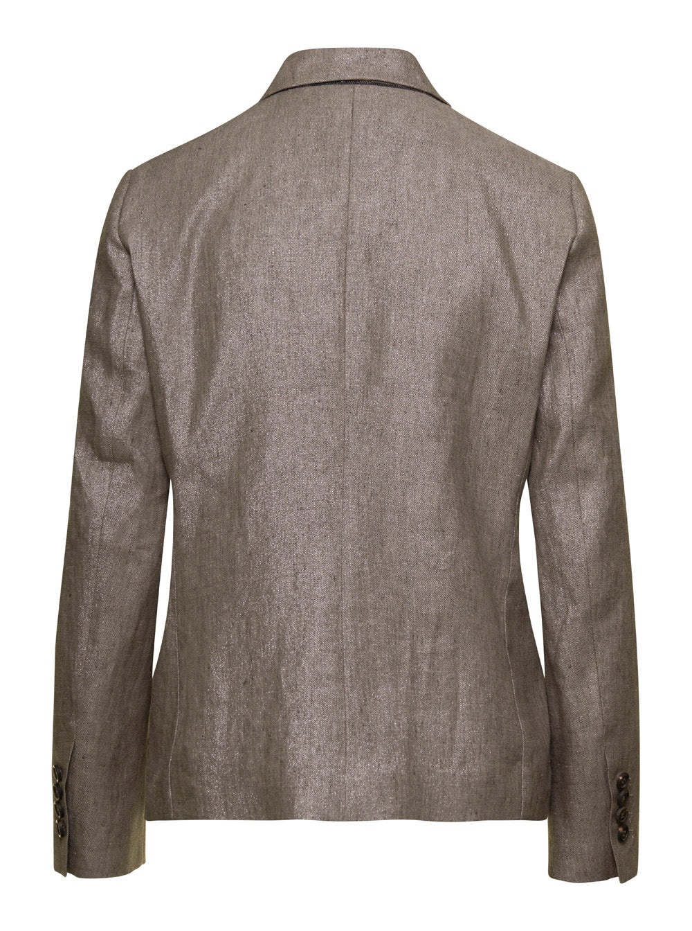 Brunello Cucinelli Women Metallic Double-Breasted Jacket With Peak Revers In Linen Blend Woman - 2