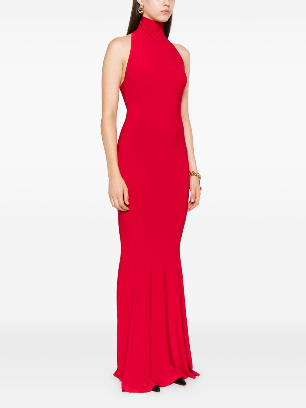 halterneck flared dress - 3