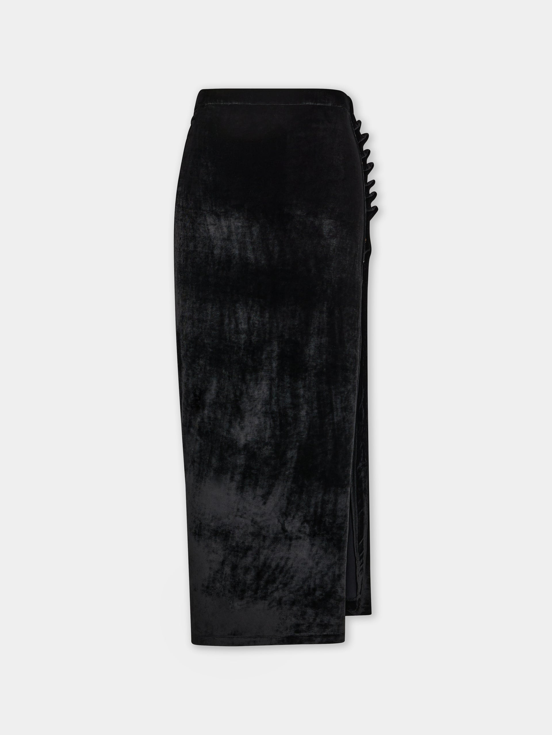 BLACK LONG DRAPED SKIRT IN VELVET - 6